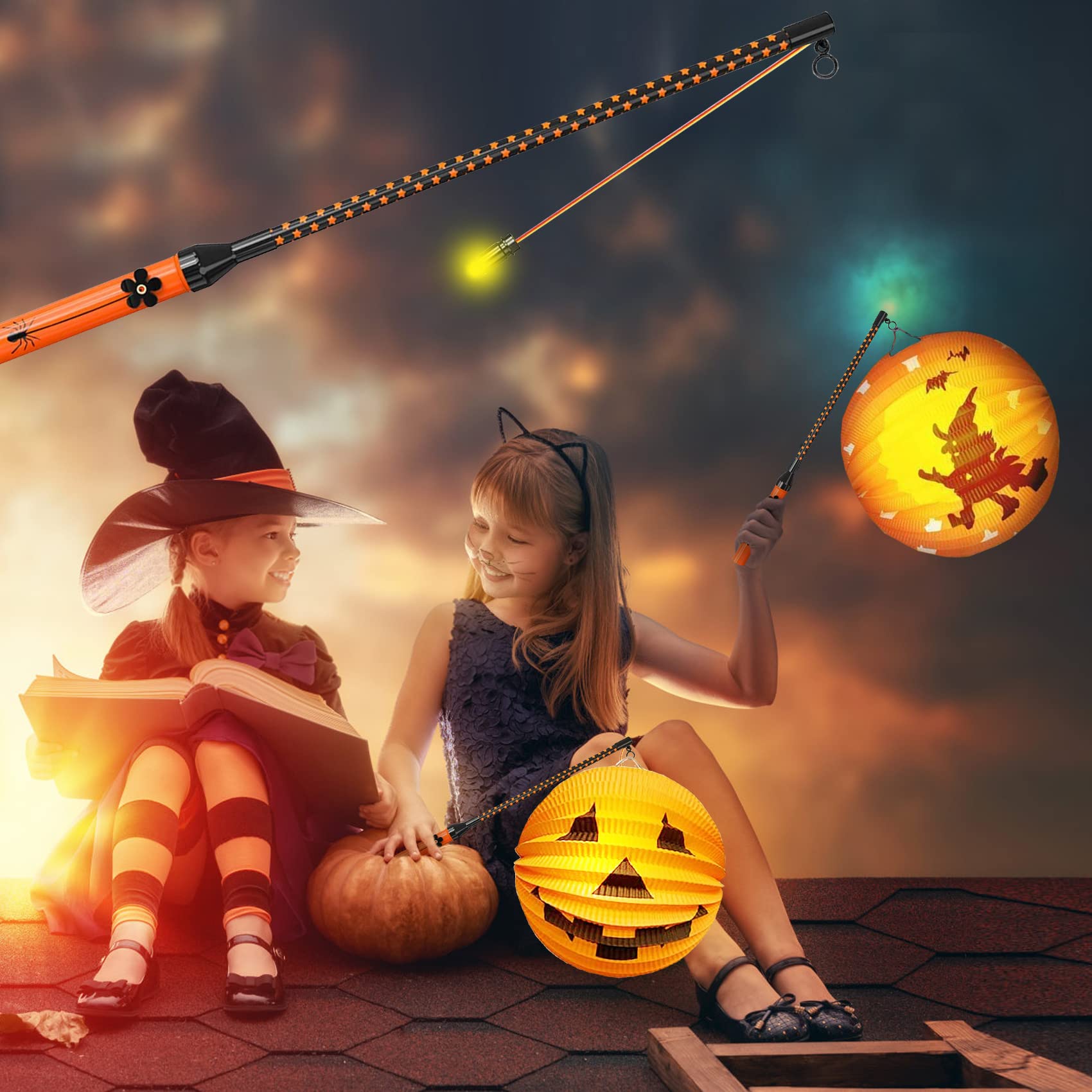 6 Bâtons De Lanternes LED 30 Cm - Pour Halloween, Saint-Martin | Lumière Chaude, Crochet, Piles AA - 12