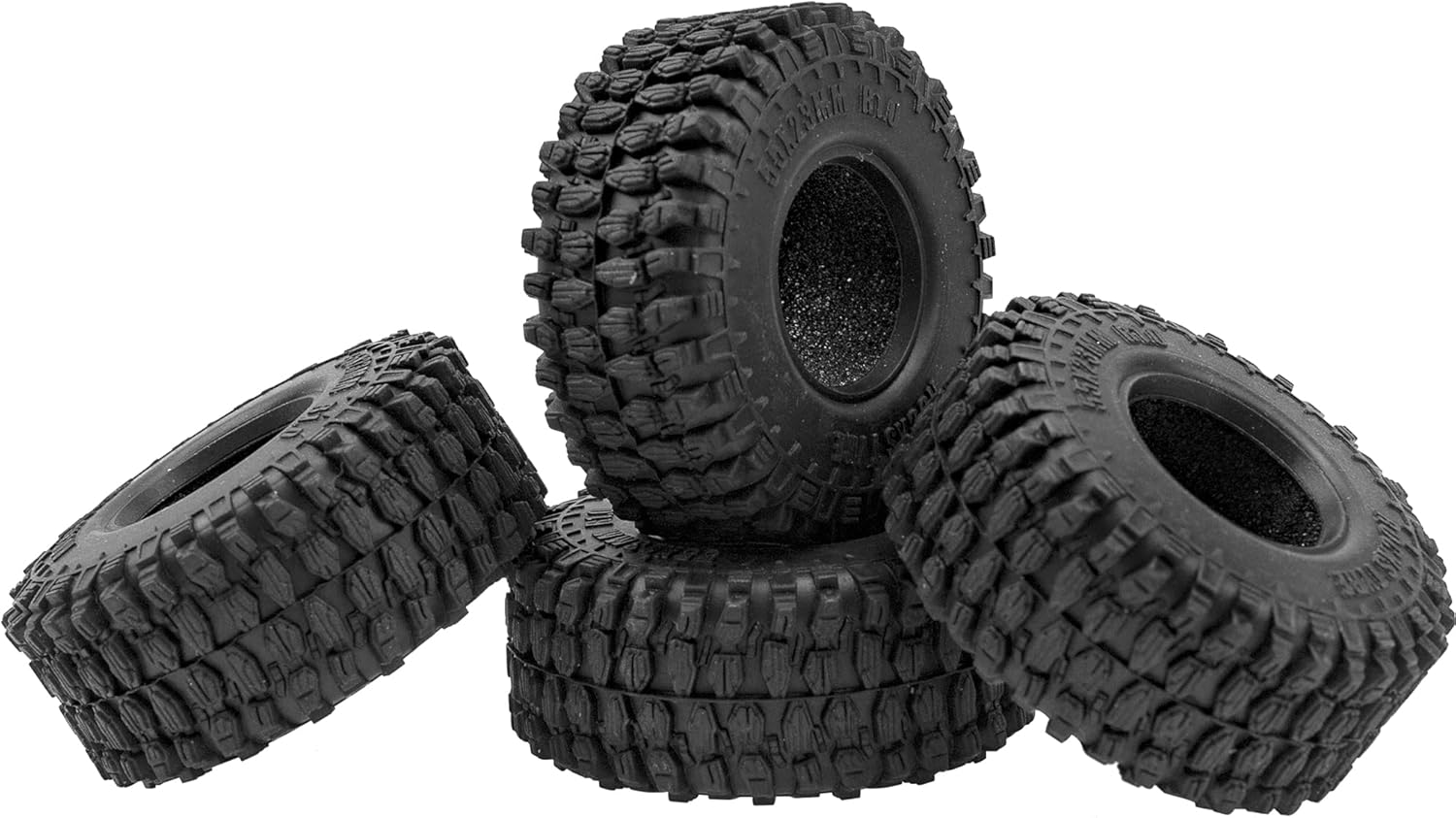 4PCS HIRCQOO 1.0" SCX24 Rubber Crawler Mud Terrain Micro Rubber Tire Compatible with Axial 1/24 Gladiator Bronco B17 C10 JLU Deadbolt RC Crawler Car SCX24 Associated (Black)