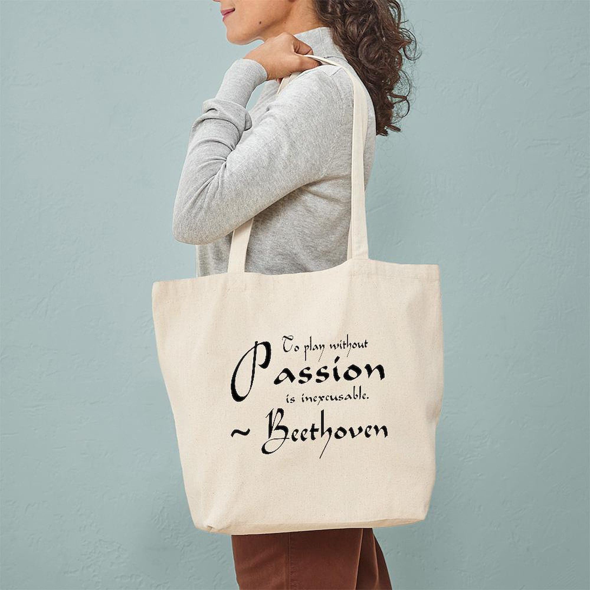 CafePress Beethoven Music Quote Tote Bag - Natural Canvas Reusable Shopping Bag, Medium Or Small Size