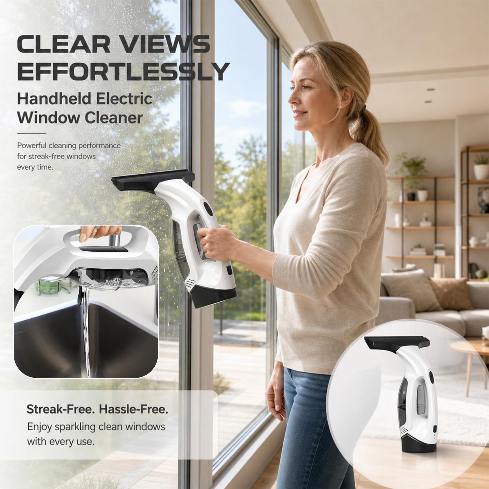 Akku Fenstersauger Set, Kabelloser Fensterreiniger Elektrisch, Fensterputzer Fensterabzieher für Streifenfreie Reinigung, Fensterputz Set Fenster Reinigungsset für Glas & Spiegel, fensterputzroboter