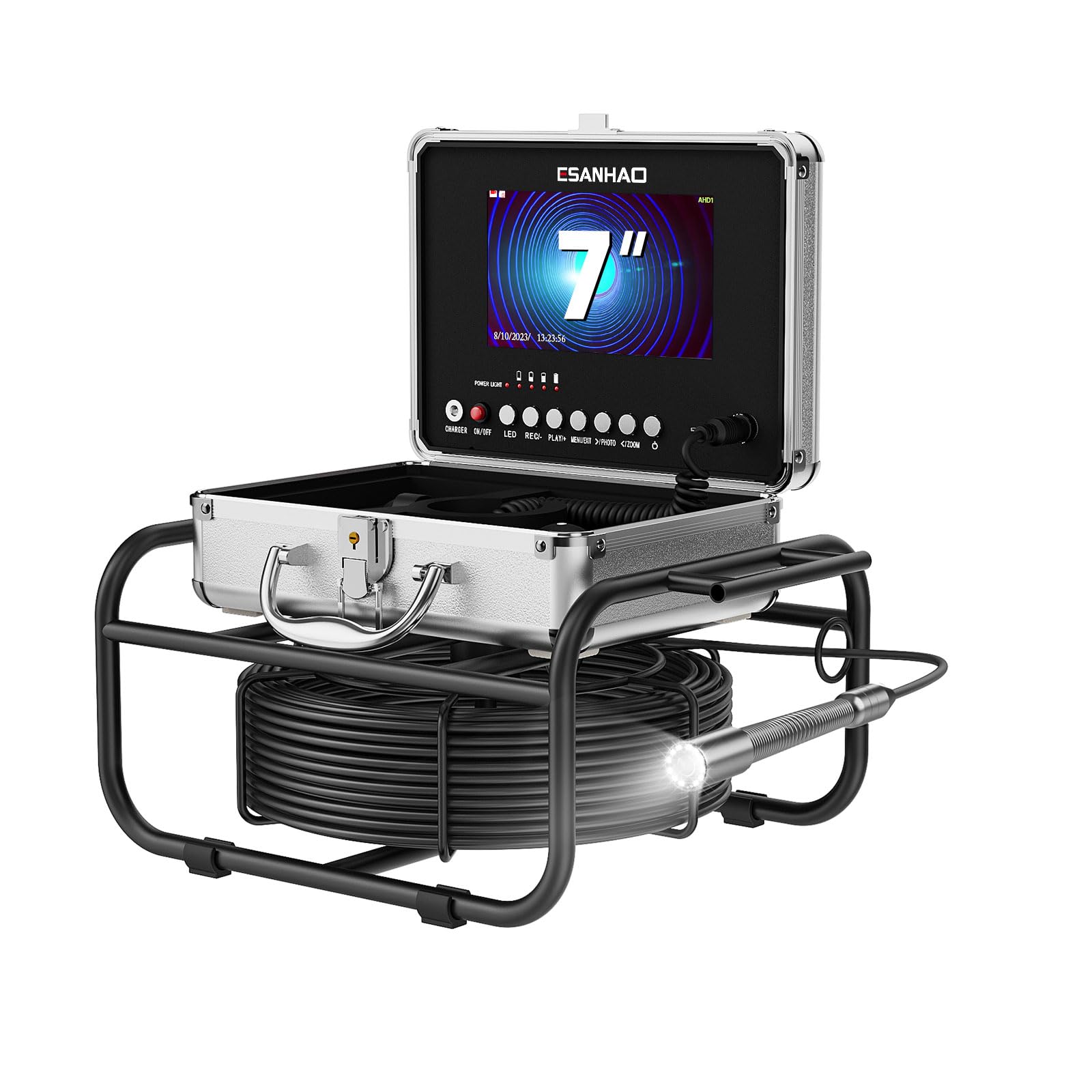 Telecamera di Ispezione tubi 30M, Telecamera per Fognatura Impermeabile IP68 con DVR, 7'' Schermo Professionale Telecamera Endoscopio 16GB
