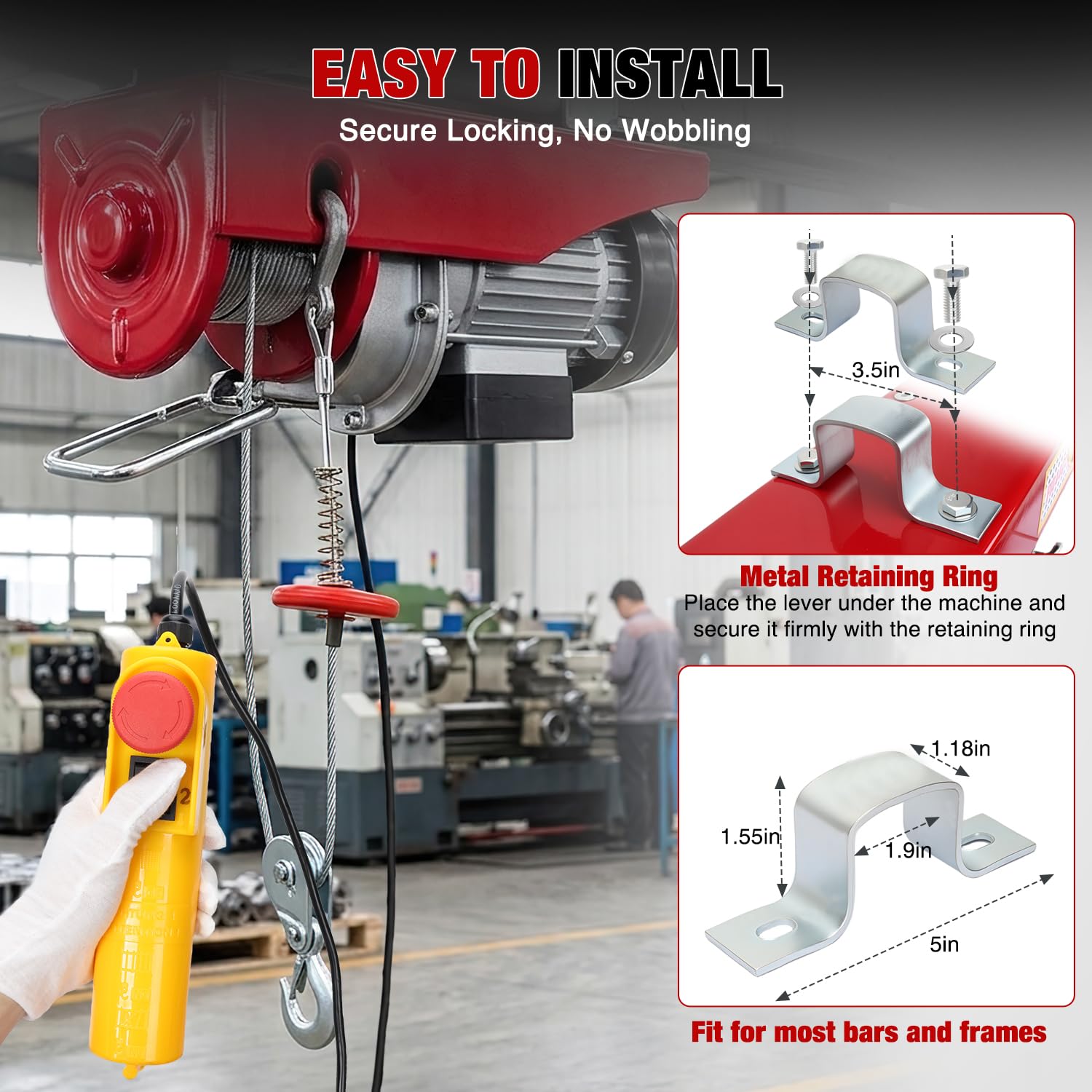 Nilight Treuil électrique 110 V avec télécommande filaire, 200 kg, levage simple/double, hauteur de levage de 19 m, outil de manutention avec arrêt d'urgence pour garage, entrepôts, usines, grenier
