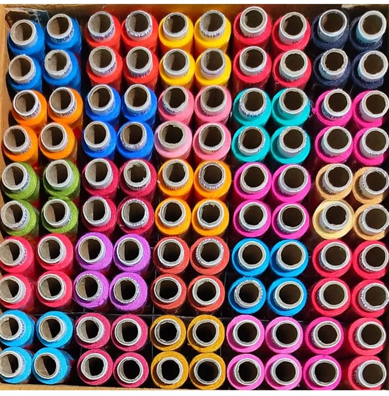 Wiffo(Thread Reel 100 Pcs Box)100% Spun Polyester Sewing Thread 100 Tubes(25 Shades 4 Tube Each) Ladies Special Thread/Dhaga 100 Pcs Sewing Threads Spools With Fast Colour Design,150M)H-106,Multi