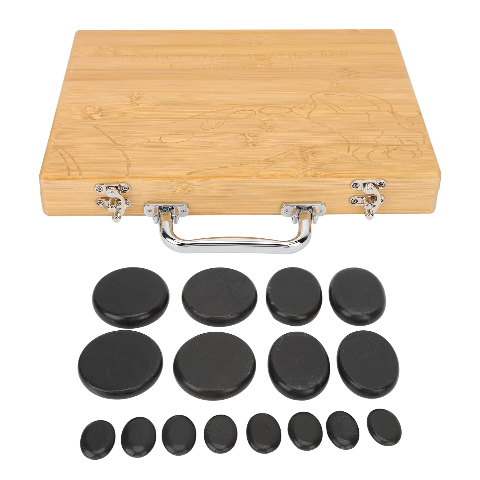 Juego de Masaje con Piedras Calientes, 16 Piezas de Piedras Calientes de Basalto con Kit de Calentador, Piedras de Masaje y Calentador para Spa, Relajación, Curación