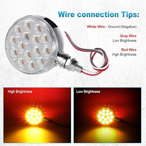 Miniatura 7 de Partsam 2 luces de pedestal redondas cromadas de doble cara de 3 pulgadas 30 luces LED selladas con lente transparente montaje de guardabarros