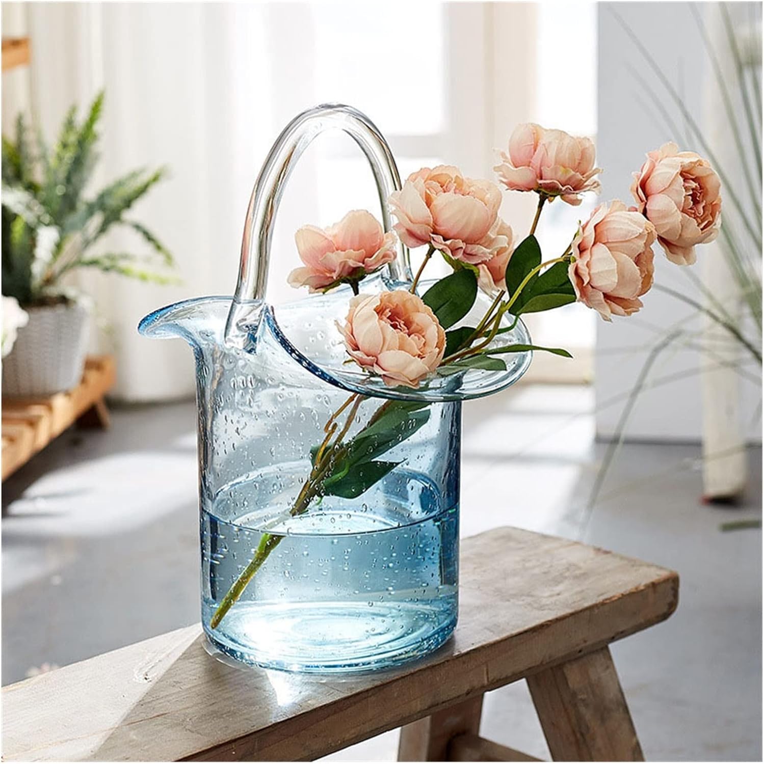Vase Home Decoration Glass Vase Personality Basket Handbag Flower Arrangement Ornament Fish Tank Home Living Room Decoration Vases Suitable for Dining and Living Room Home decoratio(2)