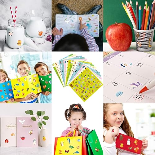 Miniatura 7 de Fancy Land Calcomanías de animales para niños, 8 temas, lindo animal para decoración de botellas de agua, suministros de ornamento, recuerdos de