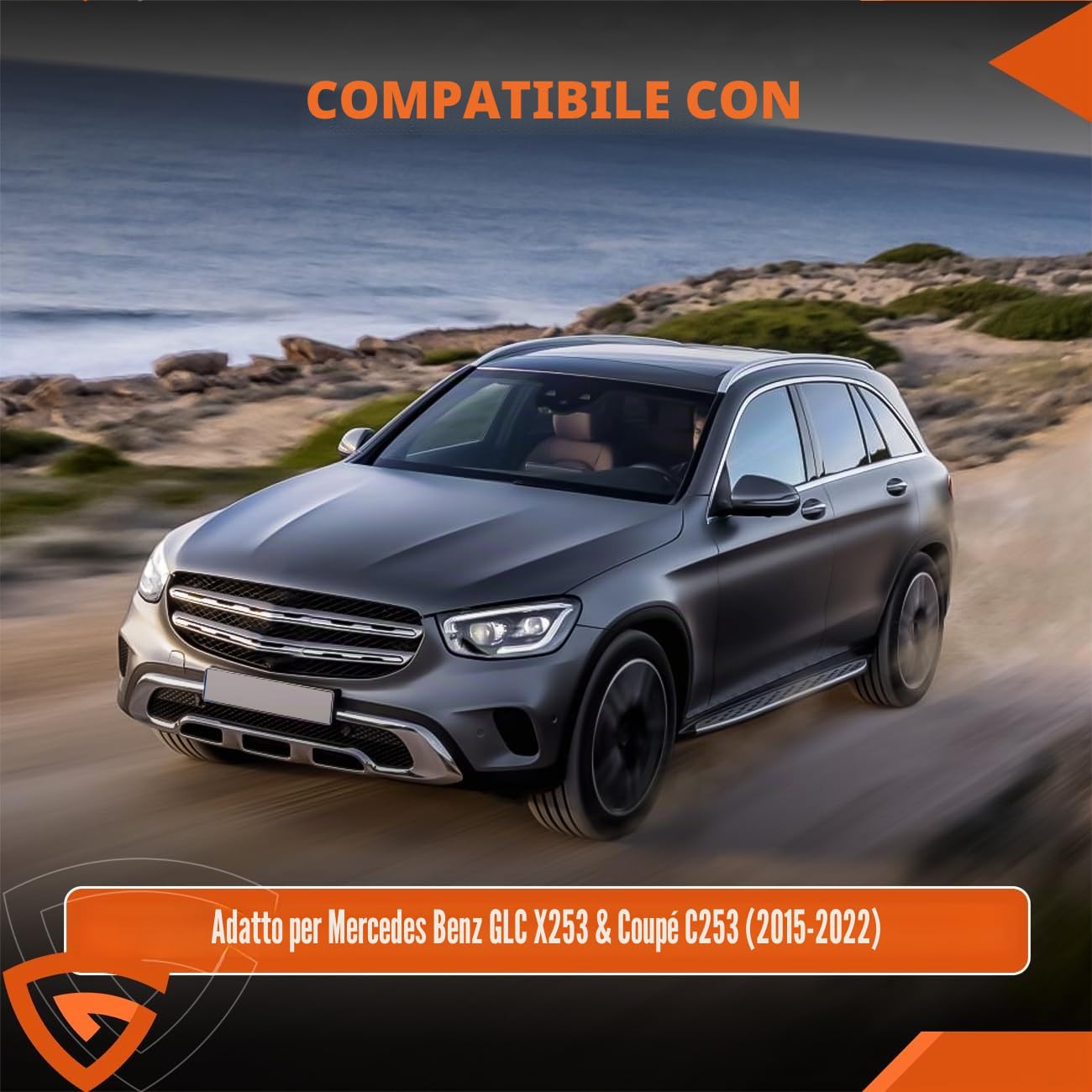 Pedane in alluminio con bordo argentato, compatibili con Mercedes Benz GLC X253 & Coupe C253 2015-2022, con supporto antiscivolo, portata fino a 360 kg, set sinistro e destro