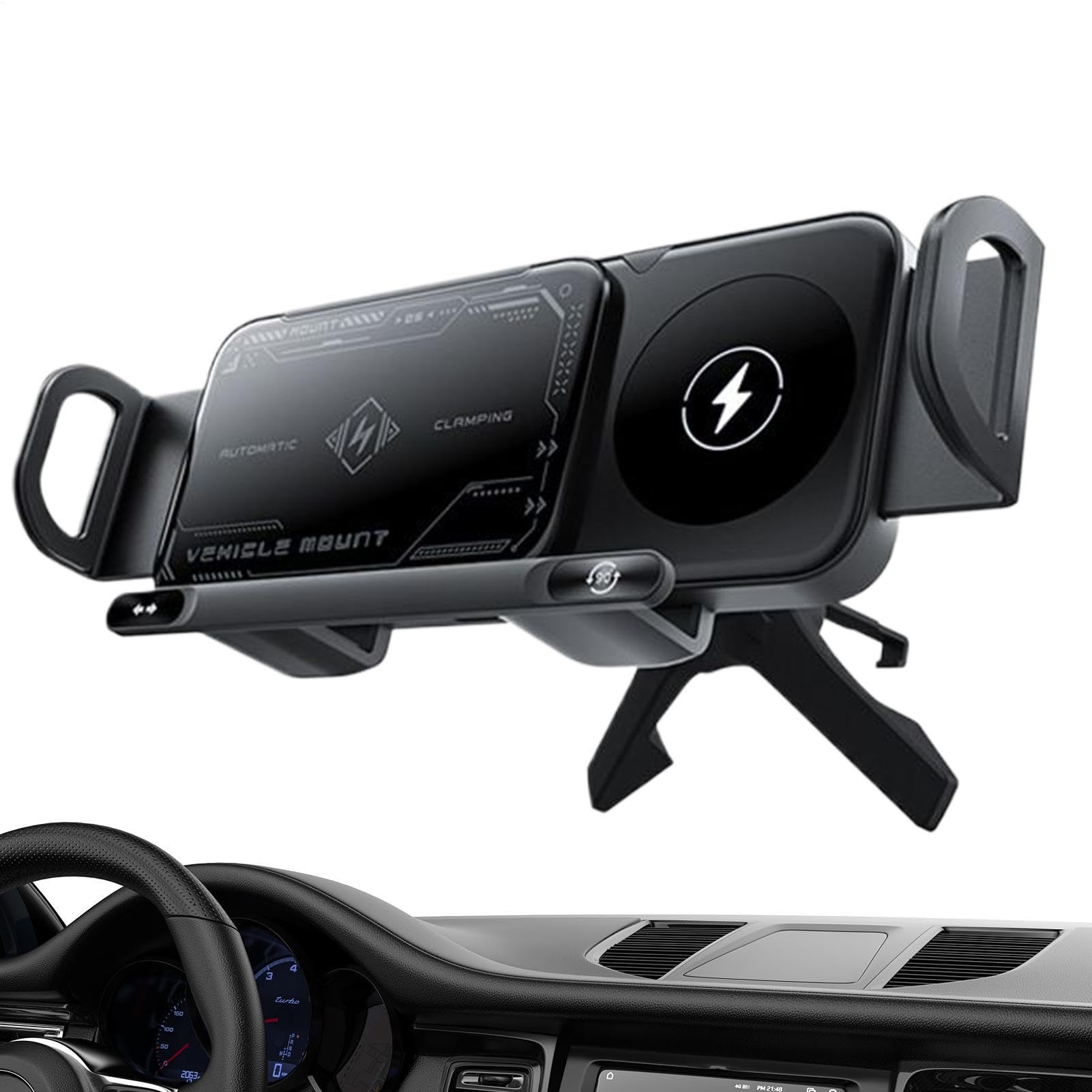Generico Supporto Ricarica Wireless Auto Supporto Telefono per Veicoli | 15W Doppia Bobina Wireless Pieghevole Dispositivo di Ricarica per Cellulare per Griglia Aria Cruscotto e Console Centrale