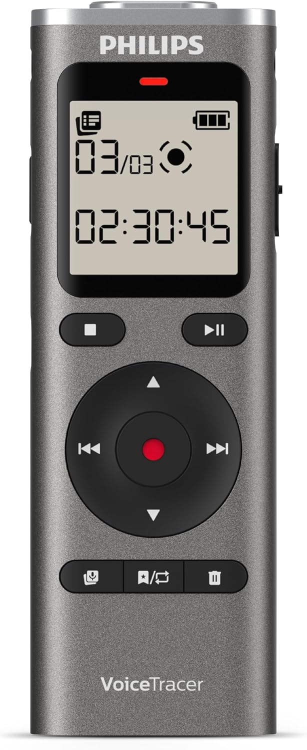Philips DVT1170 VoiceTracer, Audio Recorder, 8GB, Micro SD Card Slot, 360° Microphone for Excellent Sound