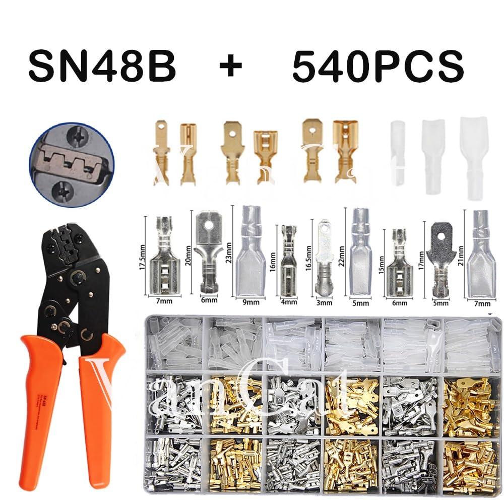Kabelschuhe Set,Rohrkabelschuhe Set 540/360 stücke Sortiment Weibliche männliche elektrische Spaten-Draht-Steckverbinder-Nasen-Batterie-Starter-Kabel-Spleiß-Crimpterminals-Kit ( Color : 540PCS-SN48B )