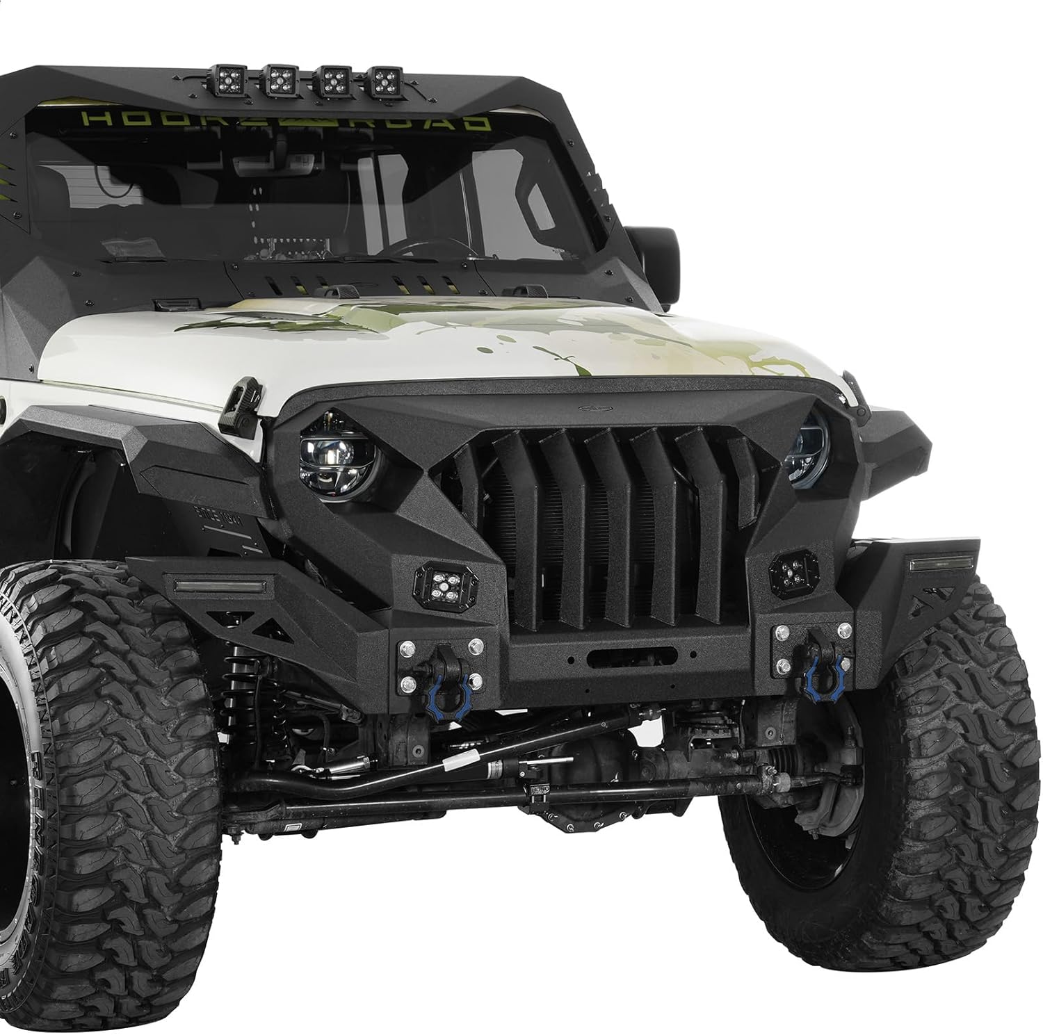 u-Box Mad Front Bumper Grille Guard for 2018-2026 Jeep Wrangler JL & 2020-2026 Jeep Gladiator JT, Off-Road Steel Bumper with Winch Plate, D-rings & LED Lights