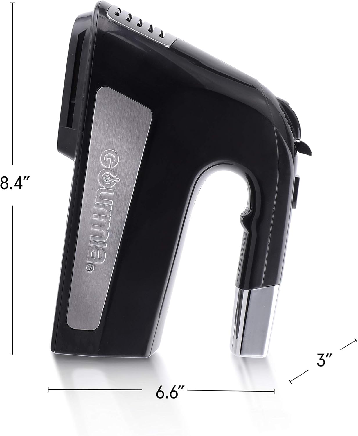 Gourmia GHM2530 Illuminating Electric Hand Mixer with 6 Speeds + Turbo Mode - Powerful 300-Watt Motor - Integrated LED Spotlight - Includes Beater Whisks & Dough Hooks