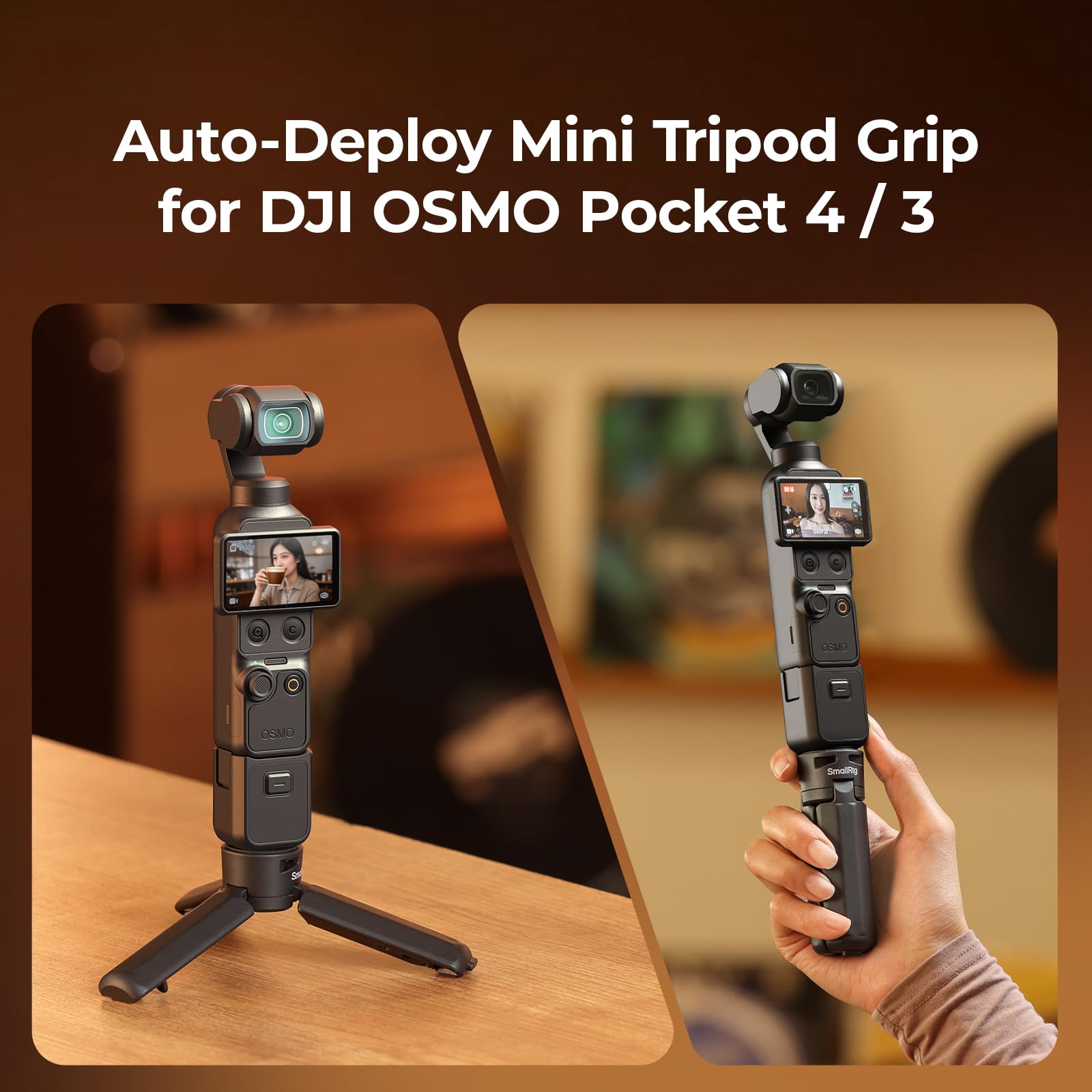 SMALLRIG Trépied pour caméras d'action pour DJI Osmo Pocket 4 / Pocket 3 / Action 6/5 Pro, vis 1/4"-20, Charge maximale 500 g, Poids 50 g, Format Compact 10 cm - 6049