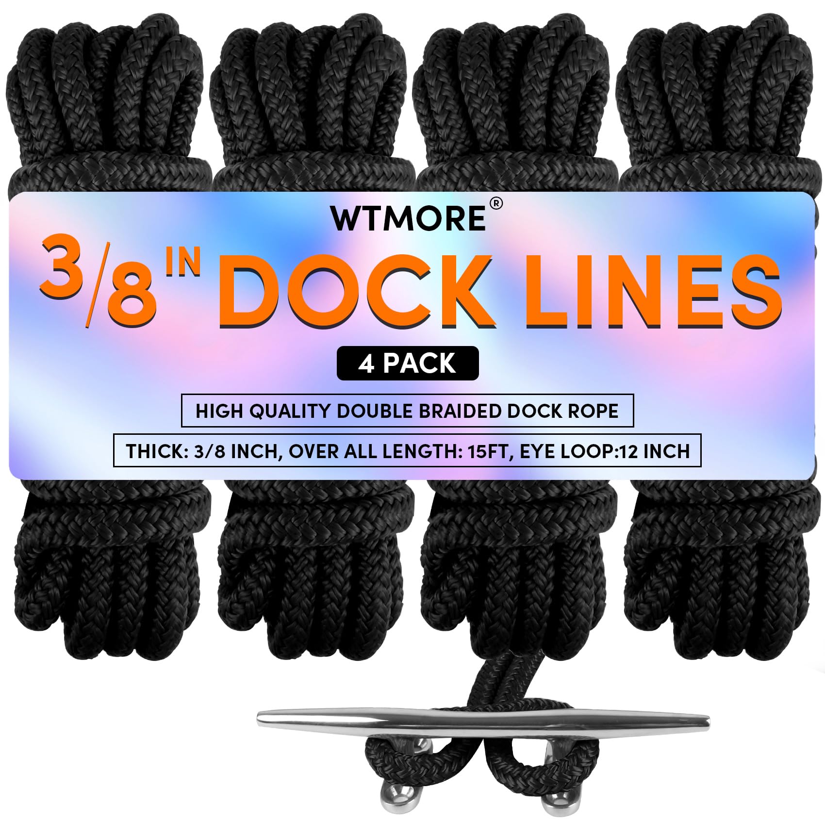 Dock Lines Boat Ropes for Docking Double Braided Mooring Marine Rope Boat Lines for Docking, Dock Lines for Boats with Loop, Boating Rope Boat Lines（2 Pack,4 Pack