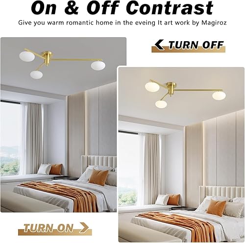 Miniatura 2 de Lámpara de Techo Sputnik de Montaje al Ras de 3 Luces, Candelabro de Latón Dorado Moderno de Mediados de Siglo, Iluminación para Mesa de Comedor 3