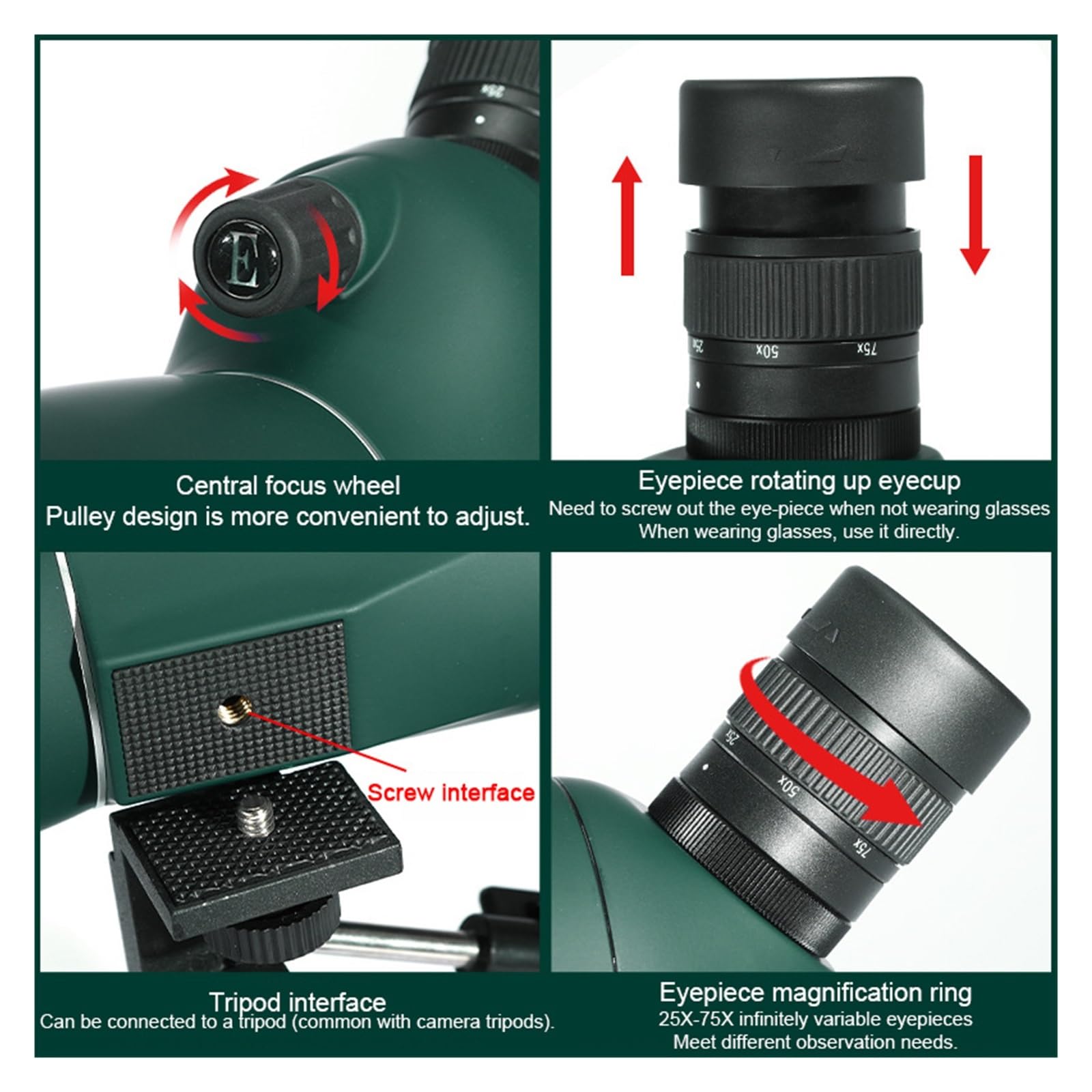 25-75x70 Zoom HD Monokularowy Luneta FMC Wodoodporny Teleskop Ze Statywem Do Strzelania Birding Camping Polowanie Zakres Optyki Mocny Okular I PowięKszenie(GreenWithTripod clip)