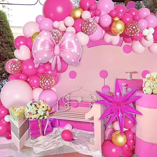 Miniatura 7 de Kit de arco de guirnalda de globos de color rosa princesa, globos de arco de confeti rosa intenso para niñas y mujeres, nupcial baby shower,