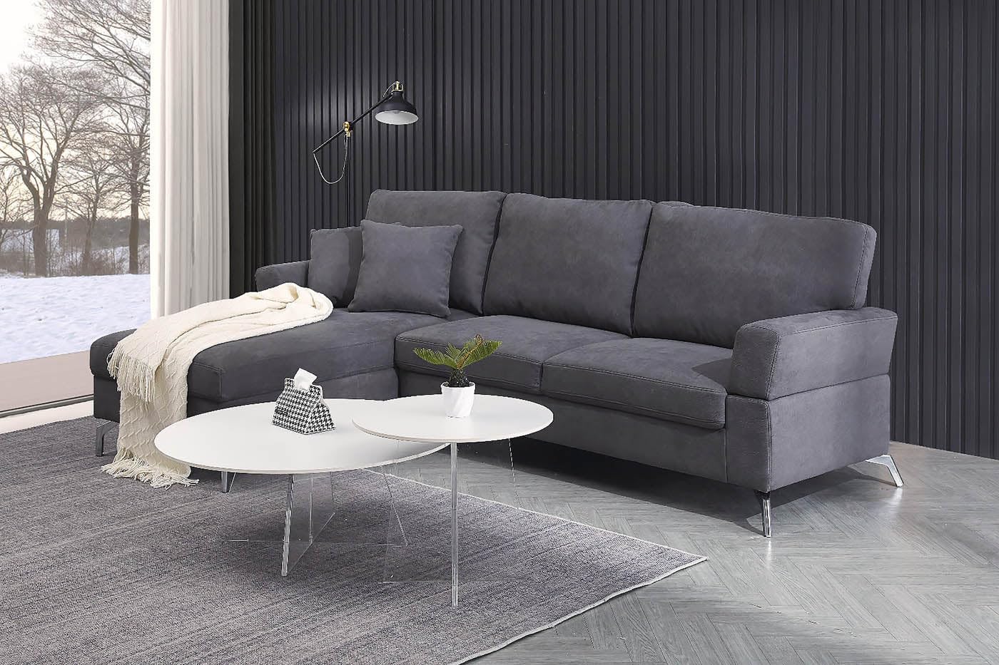 S & S Saldos y Stocks Sofa Chaise Longue Ellen 245cm, Gris Oscuro, Chaise Izquierdo