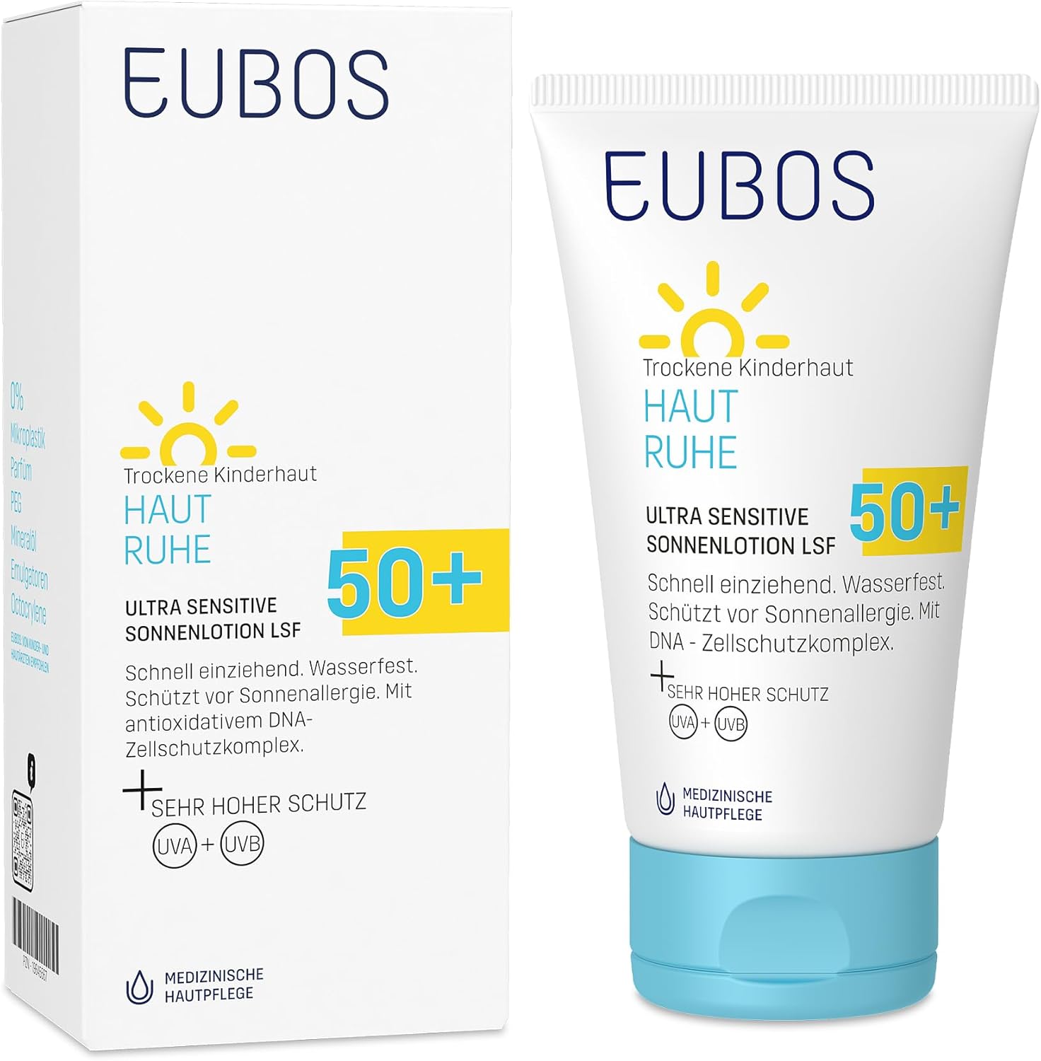 EUBOS Ultra Sensitive Sun Lotion, SPF 50+, Waterproof, Coral Friendly, Without Emulsifiers, for Children and Baby Skin, Protects Against UV Rays and Irritations, 150 ml