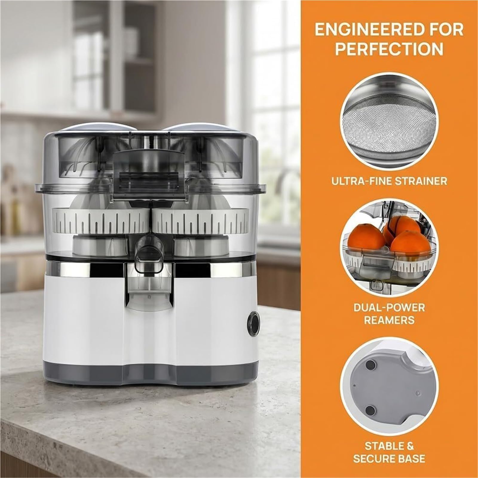 Exprimidor automático de cítricos de doble cabeza, exprimidor eléctrico de cítricos naranja con función de 1 botón, para naranja fresca, limón, lima, kiwi, pomelo, fácil de limpiar y usar (negro)
