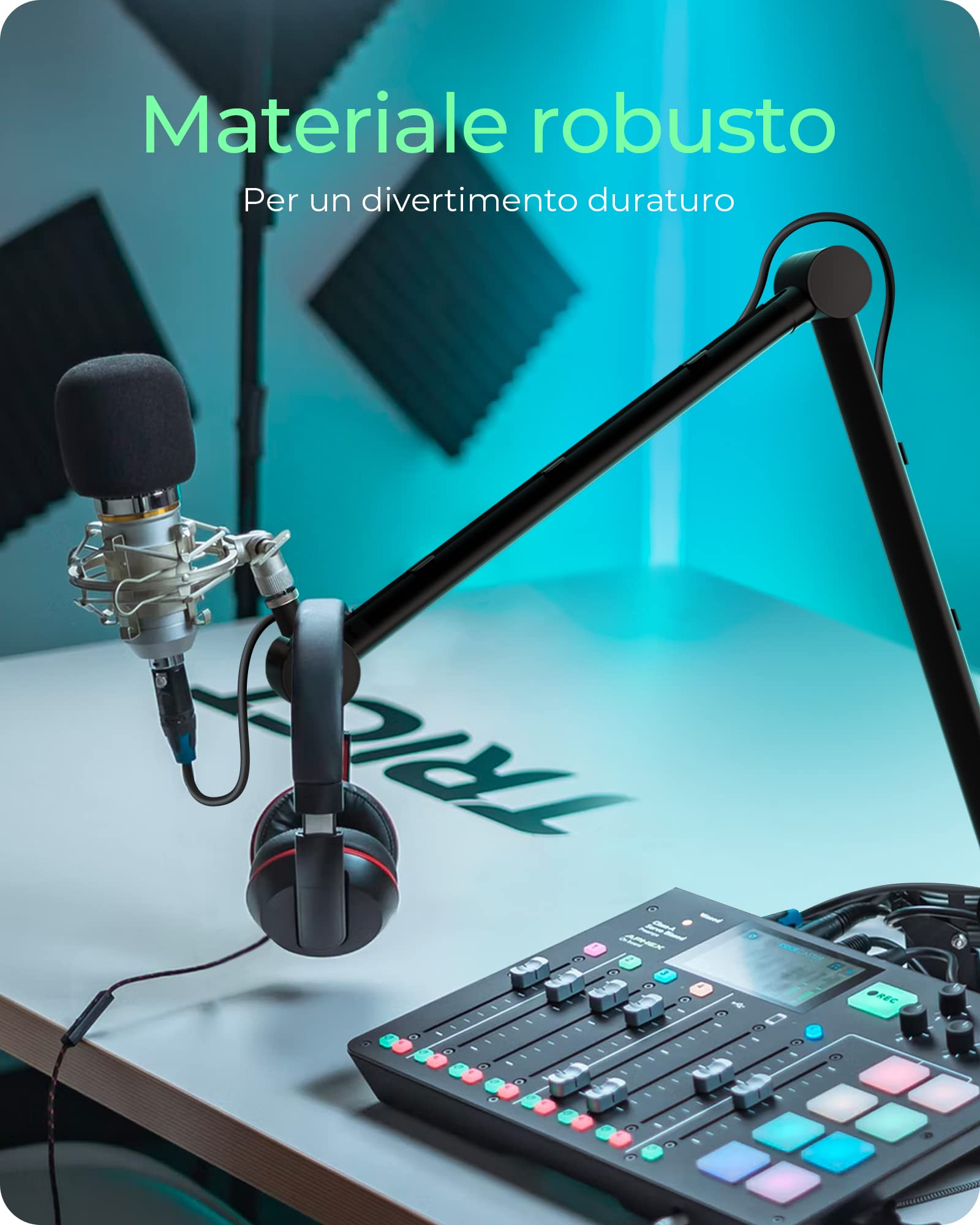 ICY BOX Braccio microfono professionale con supporto da tavolo, girevole a 360°, adattatore da 3/8" a 5/8", gestione cavi per Blue Yeti, Blue Snowball, HyperX QuadCast e molti altri