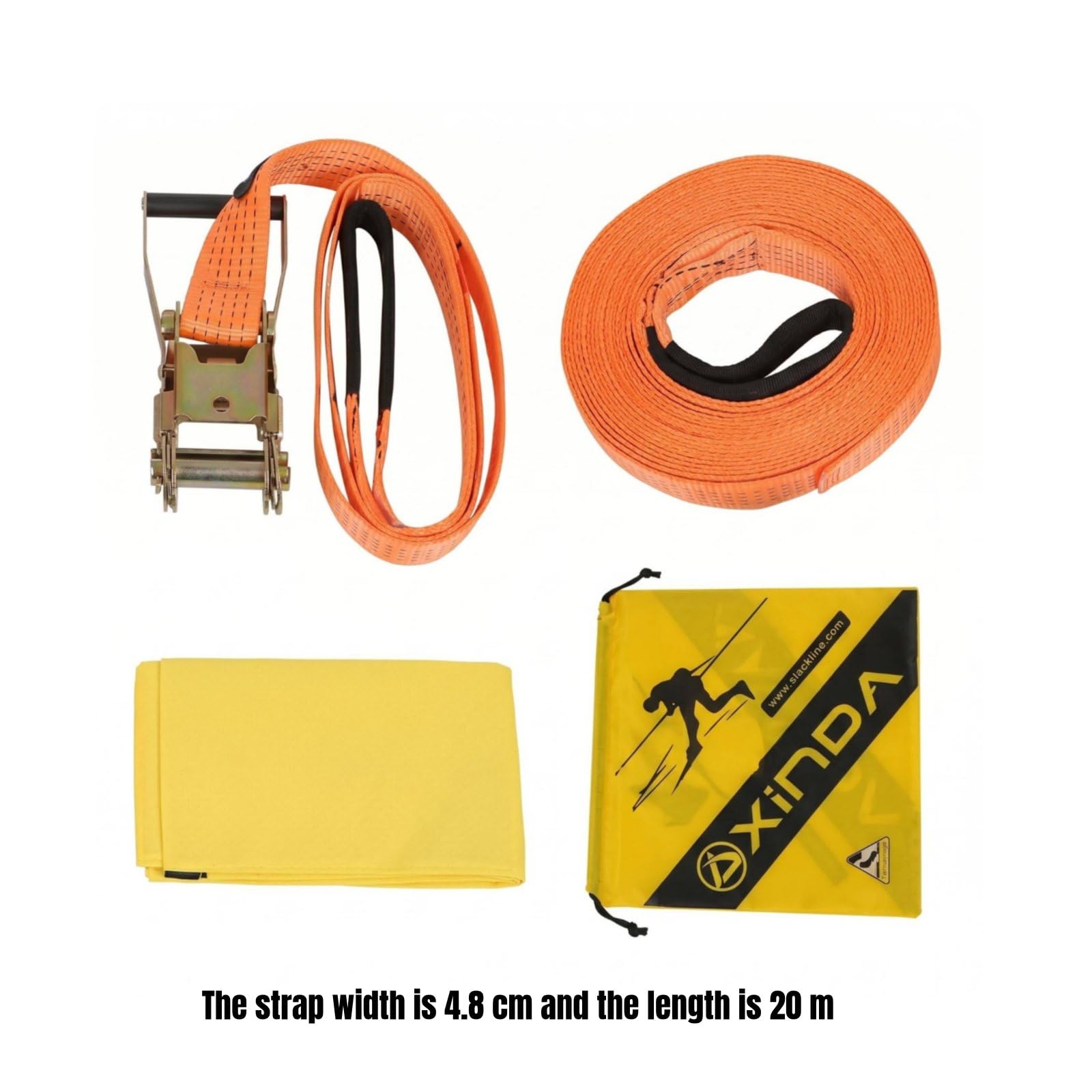 Slackline Set Balance Trainingsseil Trainingsband Gleichgewichtsseil Übungsleine aus Strapazierfähigem Polyester mit Robuster Verzurrung für Sicheres, 20m