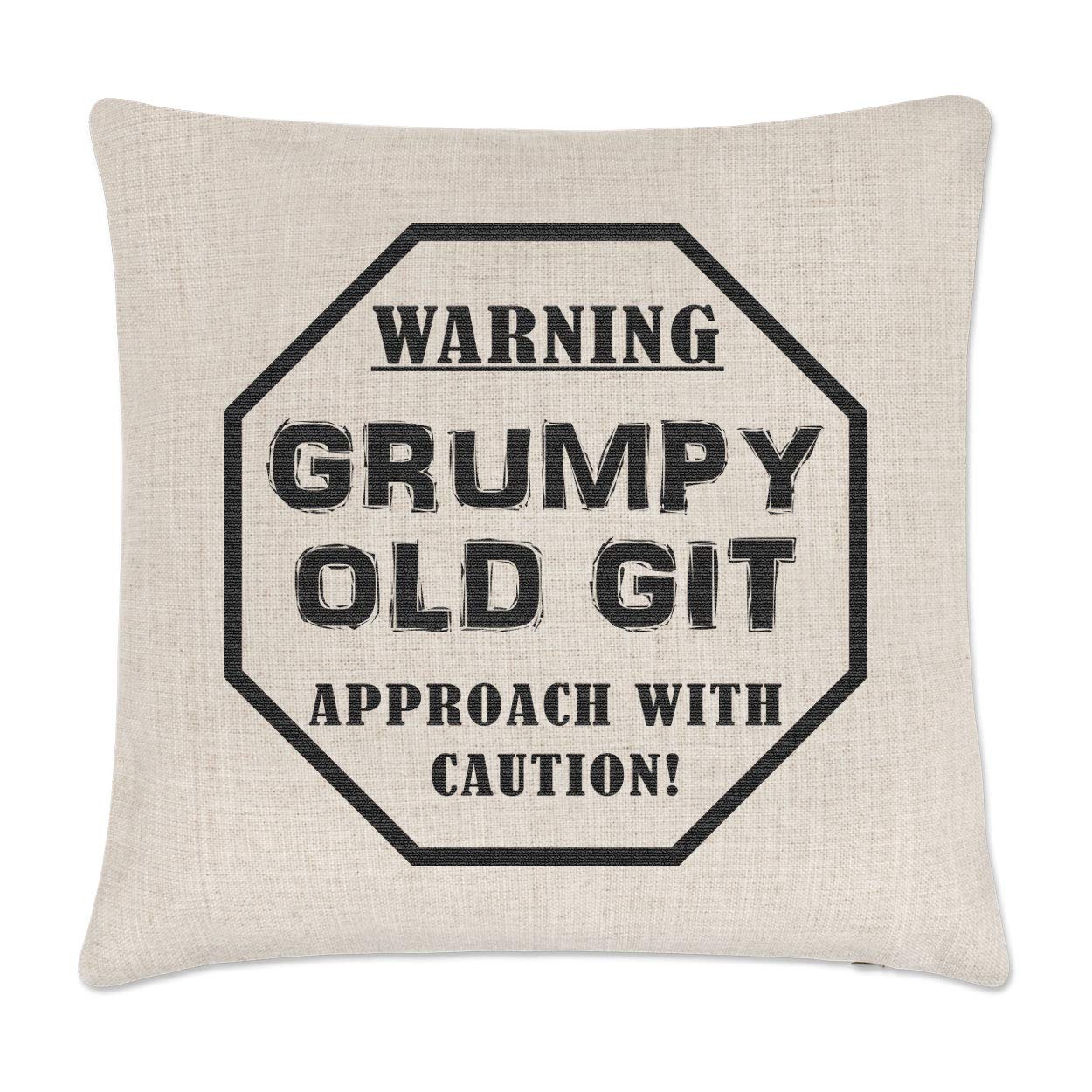 Housse De Coussin Lin Humoristique – Warning Grumpy Old Git – 40x40 Cm – Neuf