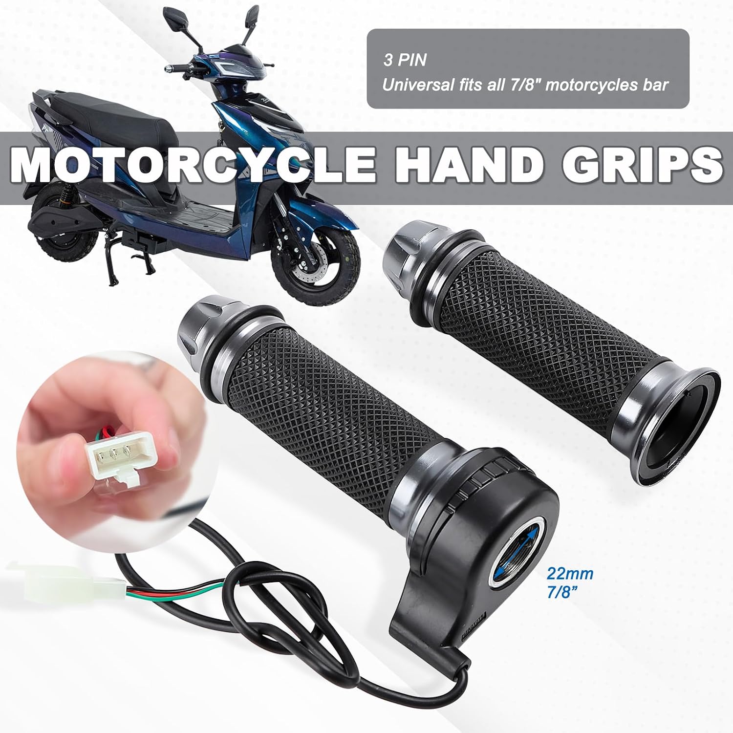 Mokuo E-Bike Full Twist Throttle Grips - 22mm/0.87" Universal Aluminium Alloy Throttle Accelerator Handlebar with Rubber Grip, Fit for Electric Bicycle & Scooter (Titanium Color)