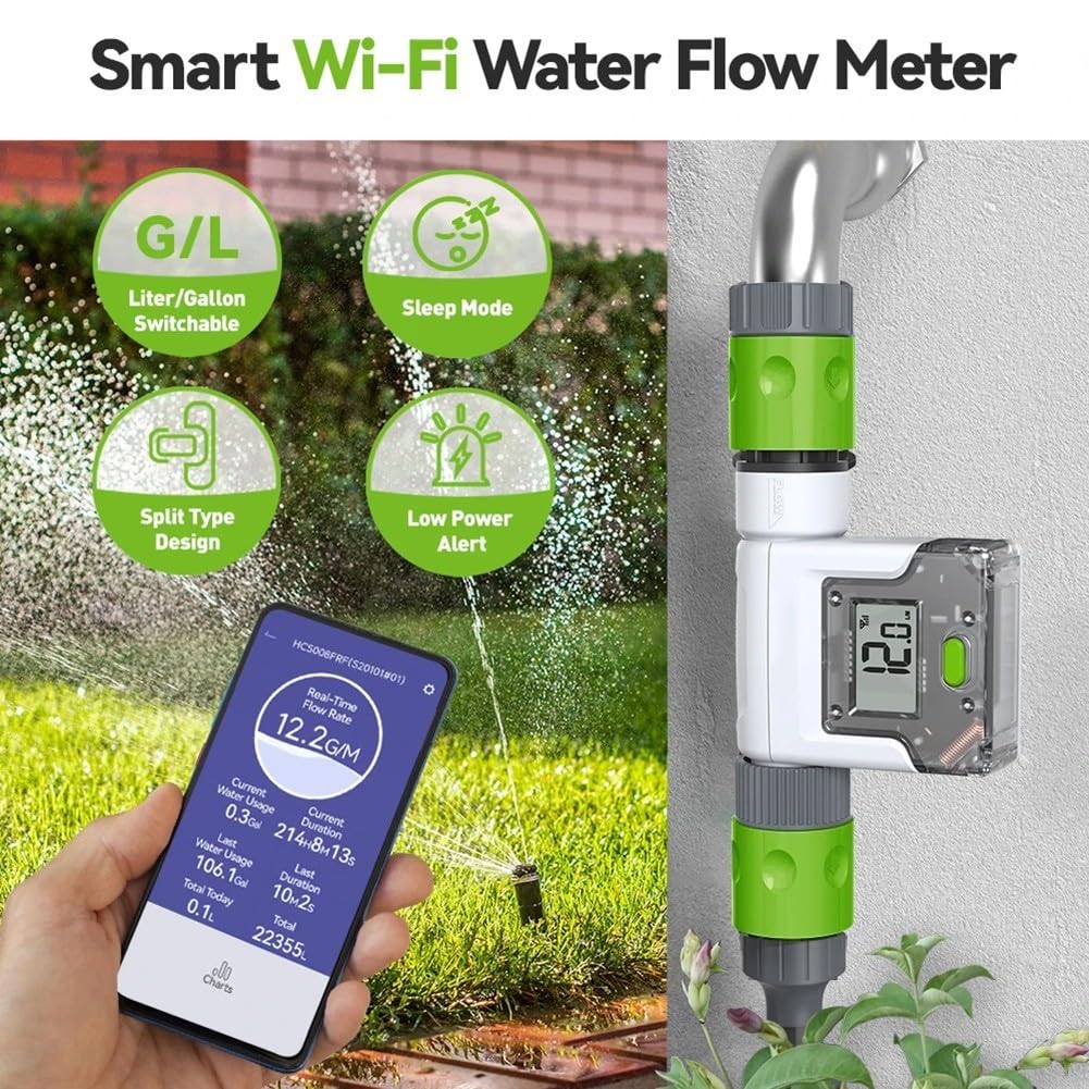Débitmètre d'eau intelligent Wifi pour un suivi en temps réel de l'utilisation pour le jardin et la maison avec contrôle par application, couleur blanche, modèle B, filetage européen (A)