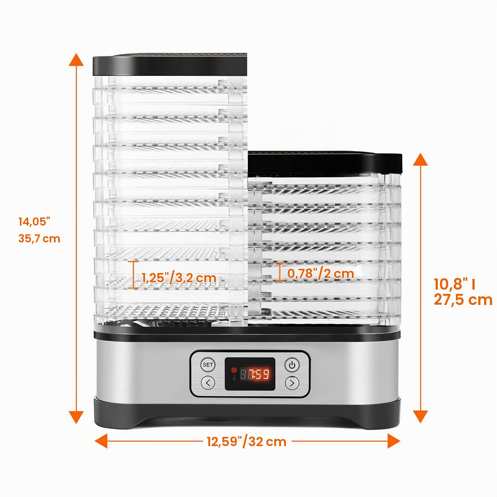 Déshydrateur 400W 8 Plateaux avec LCD, Séchoir Alimentaire pour Fruits Légumes Viande, Timer 72H, Sans BPA