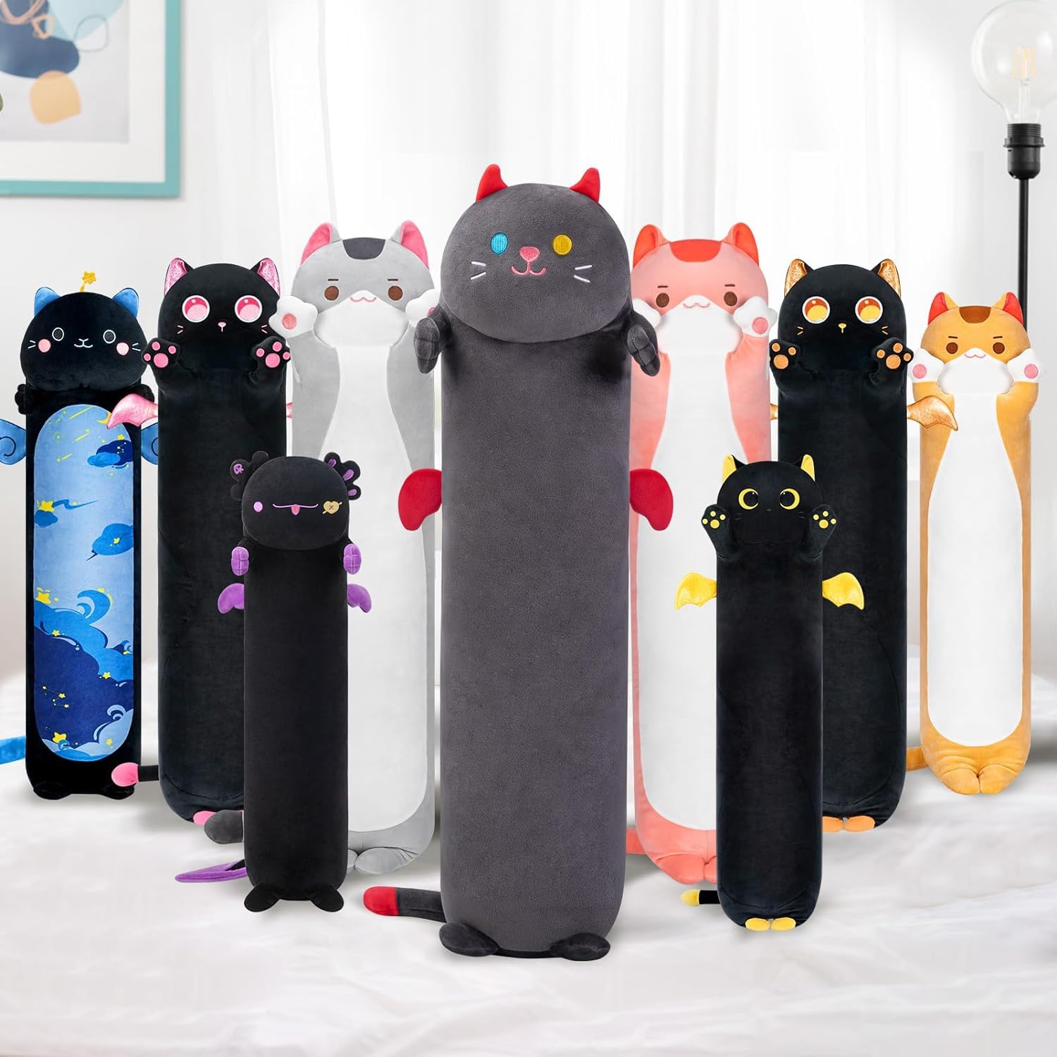Mewaii Peluche Gatto che Respira Gigante Cuscino Lungo Gattos Kawaii 90CM Pupazzo Morbido Giocattolo Peluche Abbraccio San Valentino Regali per Lei Bambini