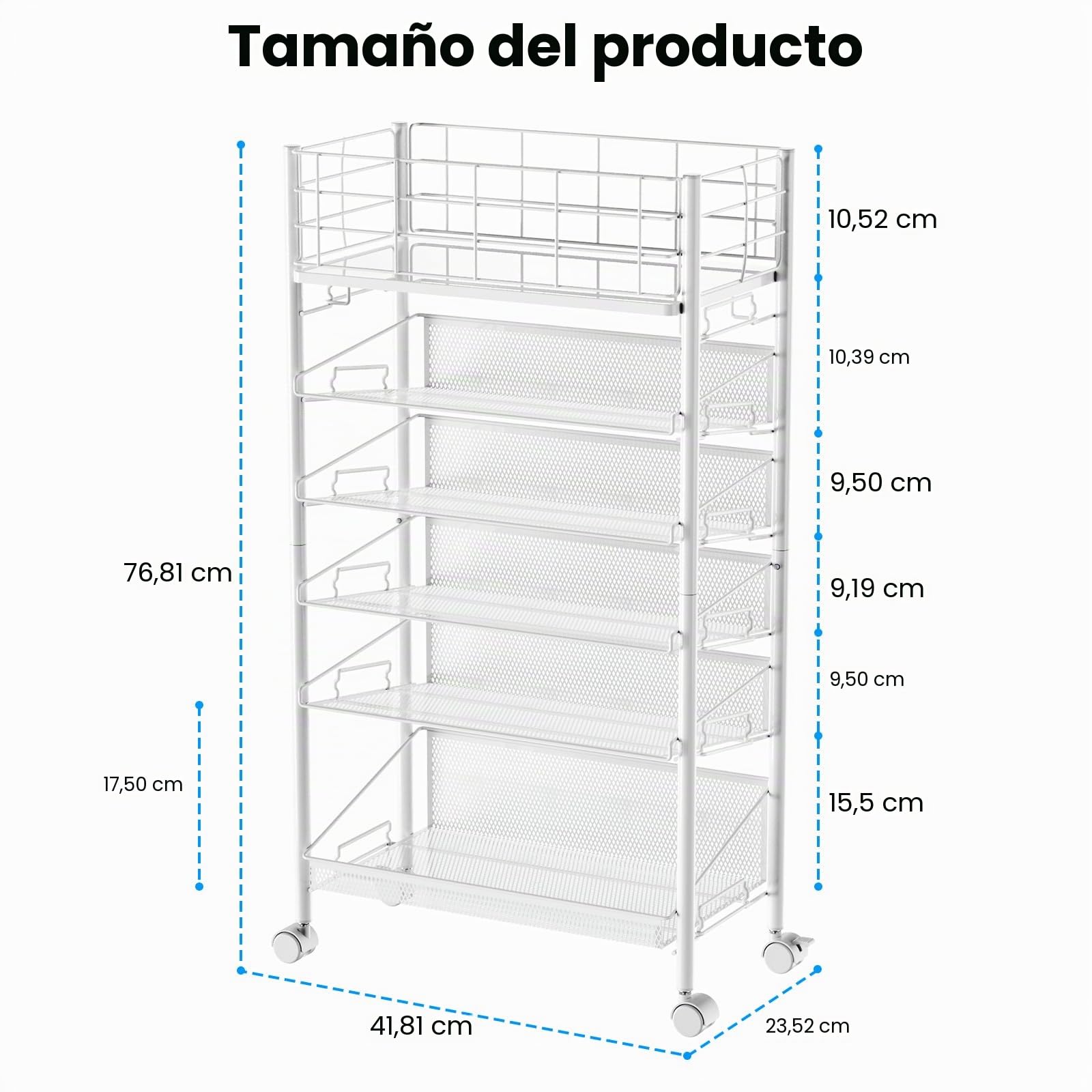 Carrito móvil de archivos con ruedas, carro de archivos de metal de 6 niveles para junto al escritorio, carrito de libros móvil con ruedas para oficina, hogar, escuela, biblioteca, sala de profesores