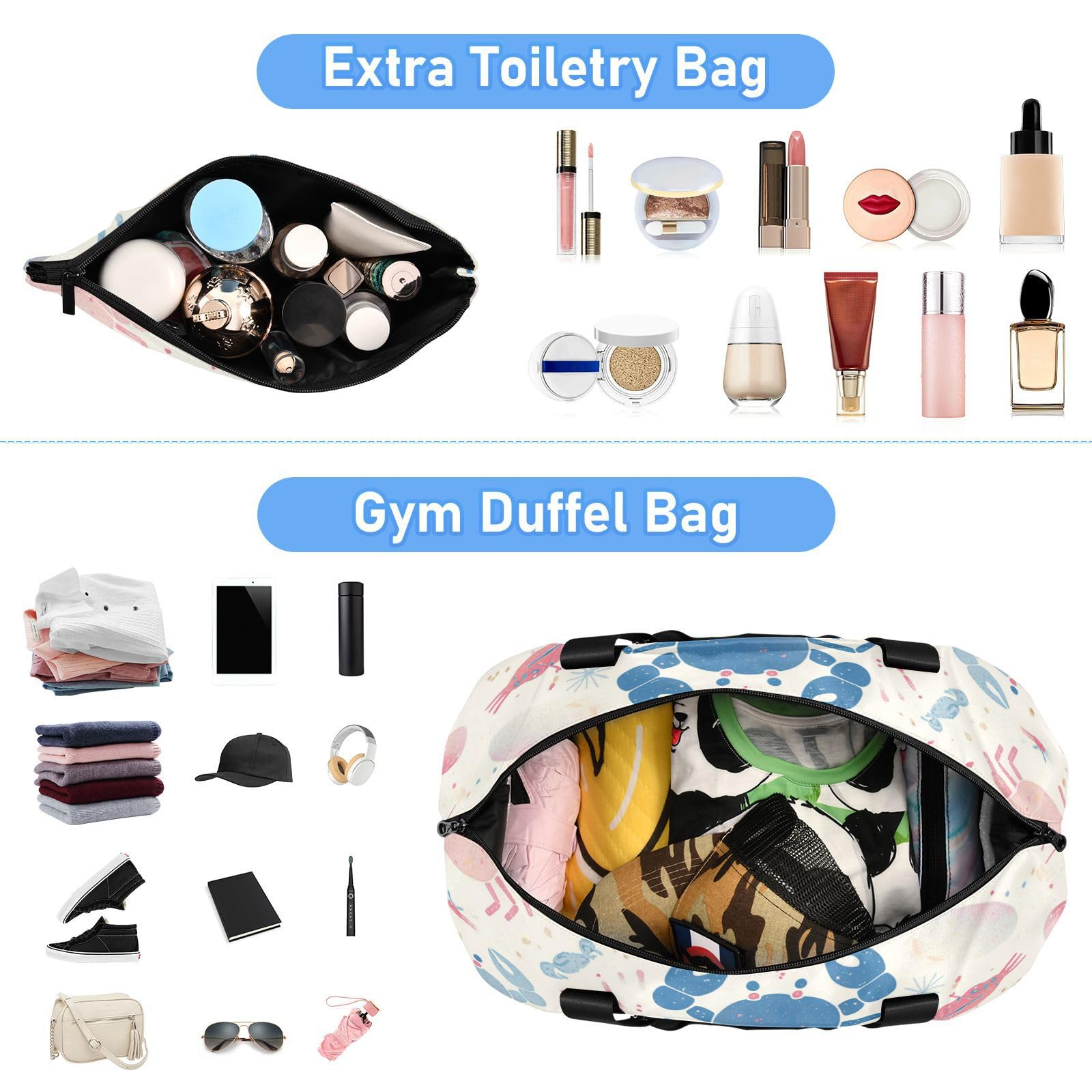 Reisetasche mit Nassfach, verstellbarer Riemen, für Sport, 2-teiliges Set für Männer und Frauen