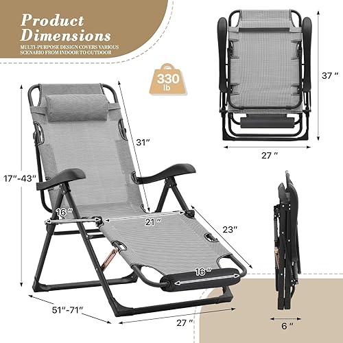 Miniatura 3 de Athena Collection Zero Gravity - Juego de 2 sillas reclinables para exteriores, sillas reclinables de 27 pulgadas de ancho para piscina, sala de