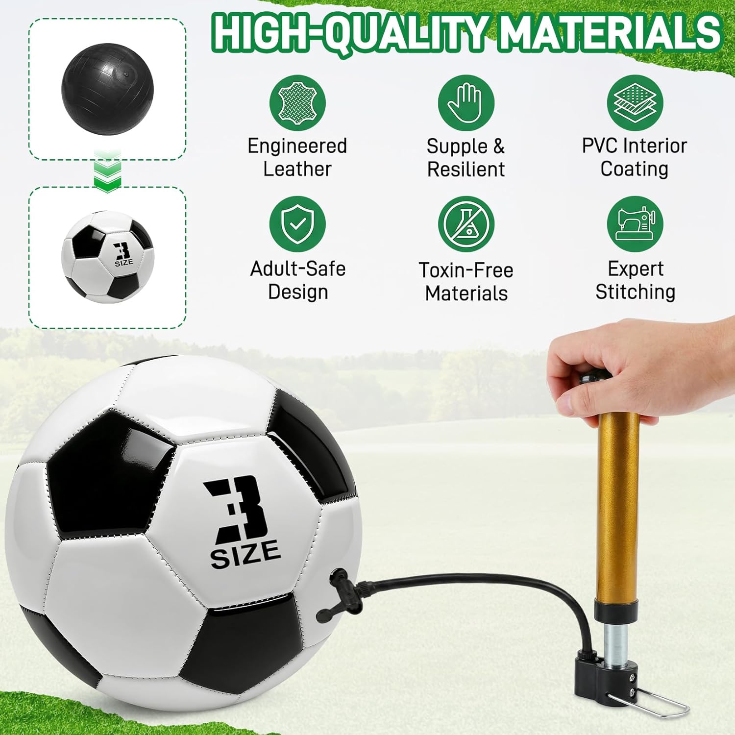 6 Pack Soccer Ball Bulk with Pump Needles, Deflated Soccer Ball Gift for Youth Adult Game Training