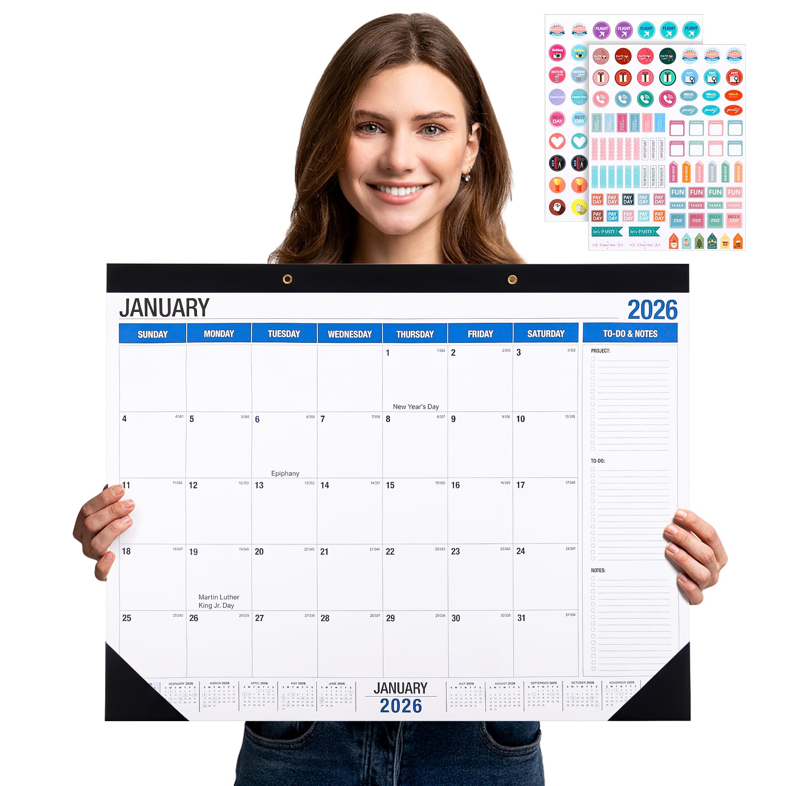 BAIEGOED Large Wall Calendar 2027-2028, 22 x 17 Inches Family Calendar from Jan.2027 to Jun.2028 Month to View, 18 Months Family Planner Monthly Planner with Stickers for Home Office School