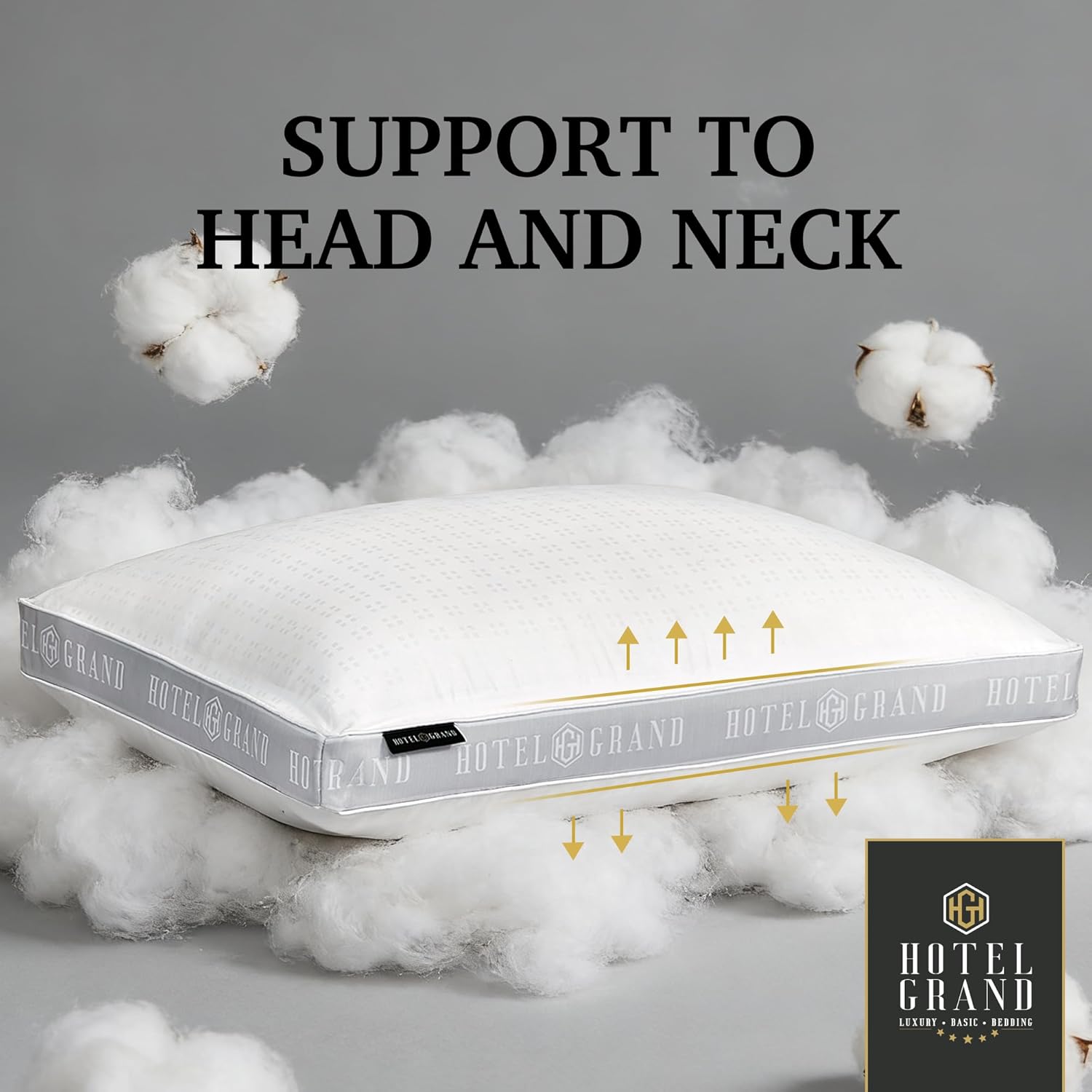 Hotel Grand Bed Pillows Queen Size Set of 2, 500 Thread Count Cotton Cover, Down Alternative Hotel Pillow for Side, Back, or Stomach Sleepers, Medium Firm Hypoallergenic 18”x26” - Image 4