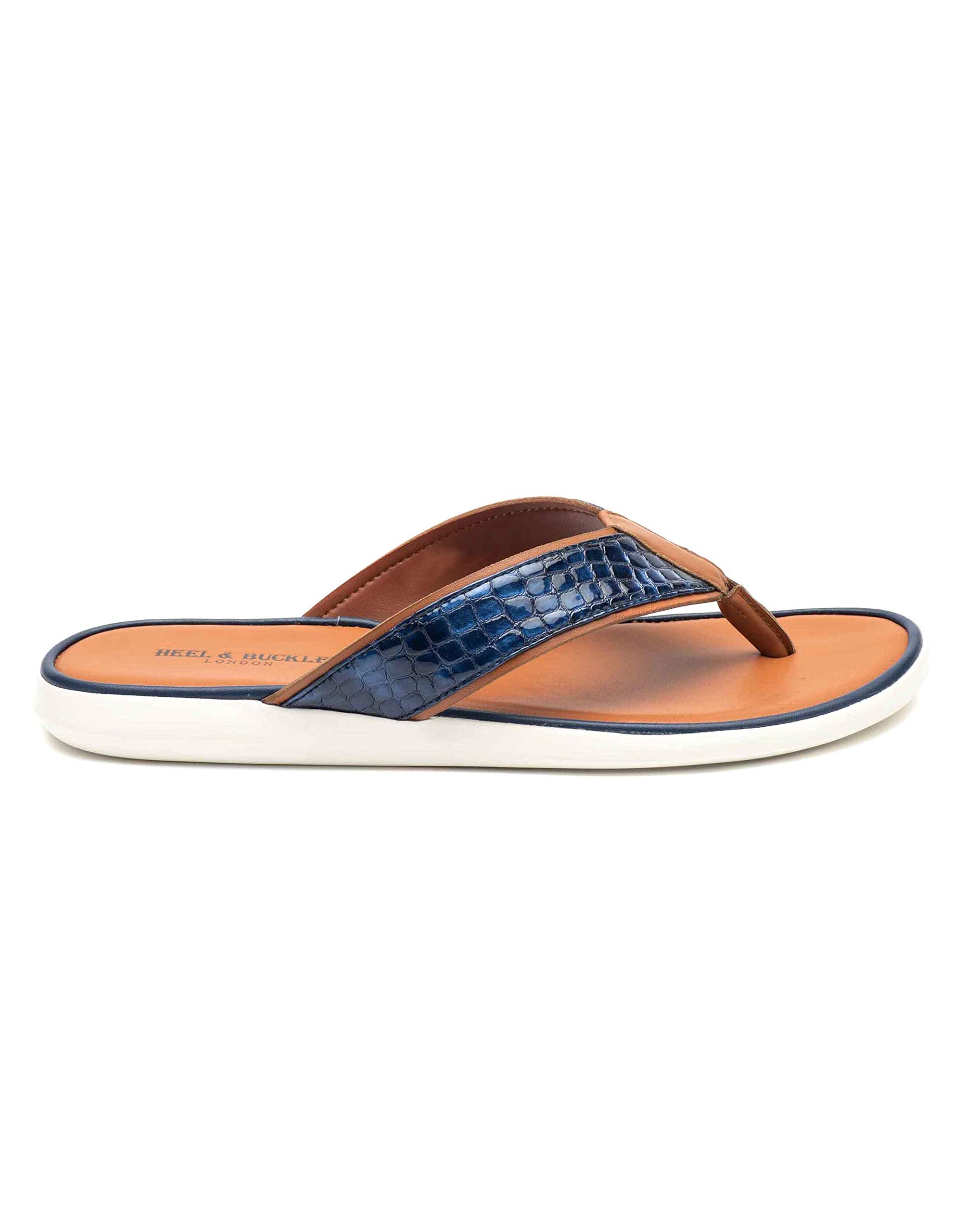 Heel & Buckle London Men's Blue Strapped Nude Flip Flops