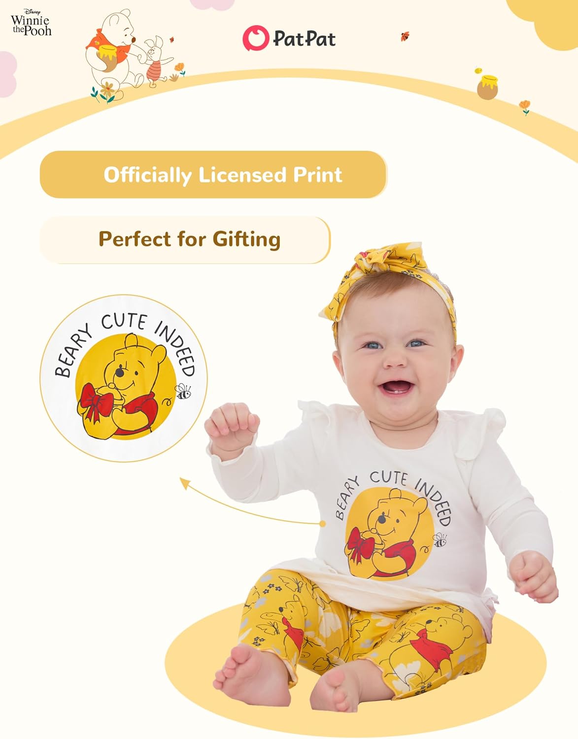 Disney Winnie the Pooh Minnie Mouse Princess Newborn Baby Girl Organic Cotton Ruffle Long Sleeve 3-Piece Set 3-24 Months