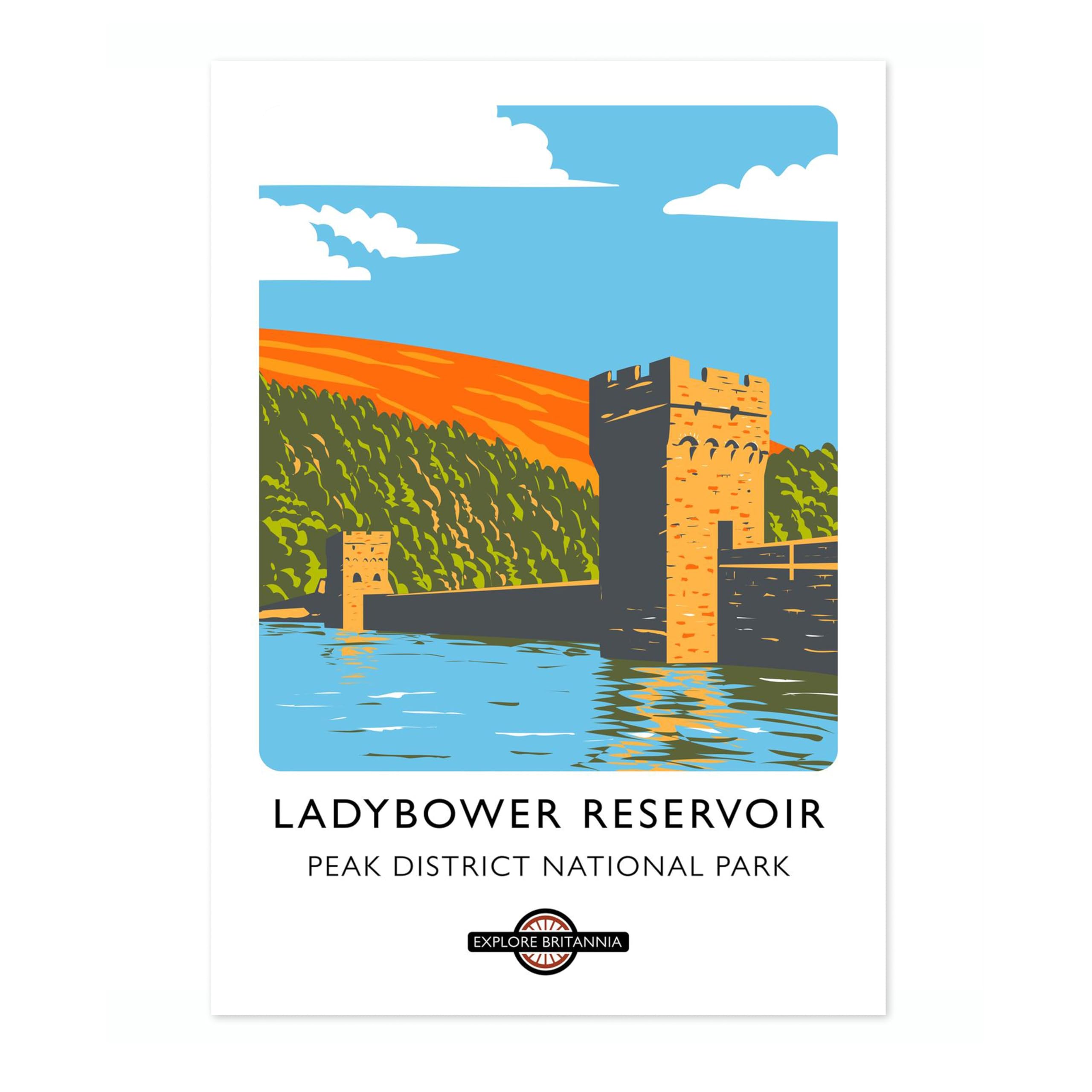 Ladybower Reservoir, Peak District National Park England Travel Poster, Explore Britain Modern Illustration Destination Print, Modern British UK Living Room Decor, A3 (Print Only) - 42x29.7cm — image 1