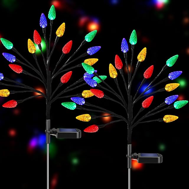 Solar Christmas Lights Outdoor Waterproof Solar Powered Xmas Stake Lights Decorations with 20 Colored Strawberries and 2 Modes