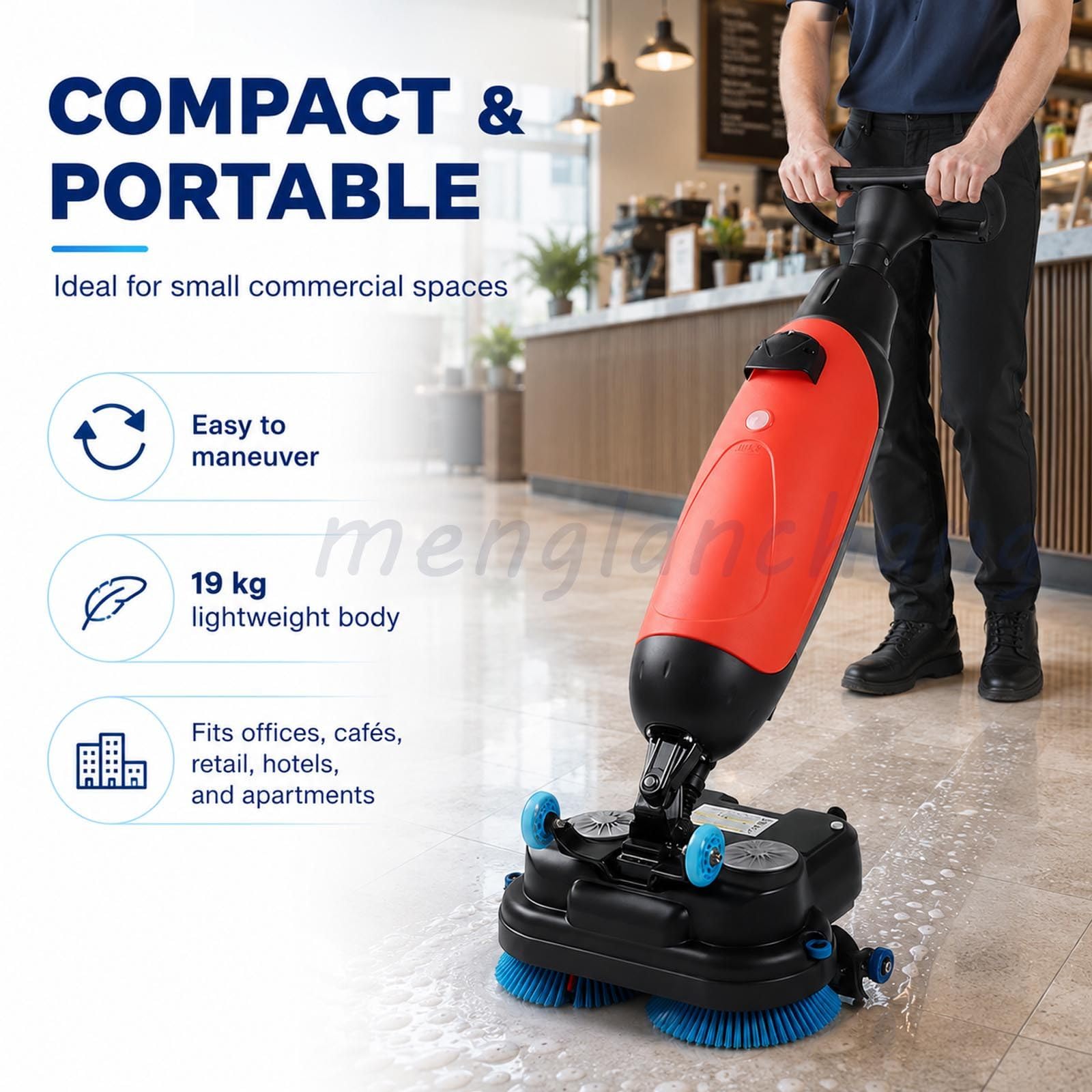 Fregadora Compacta Sin Cable, Máquina Fregadora de Suelos Profesional con Doble Cepillo Rotativo y Limpieza Húmeda y Seca para Locales Comerciales Grey