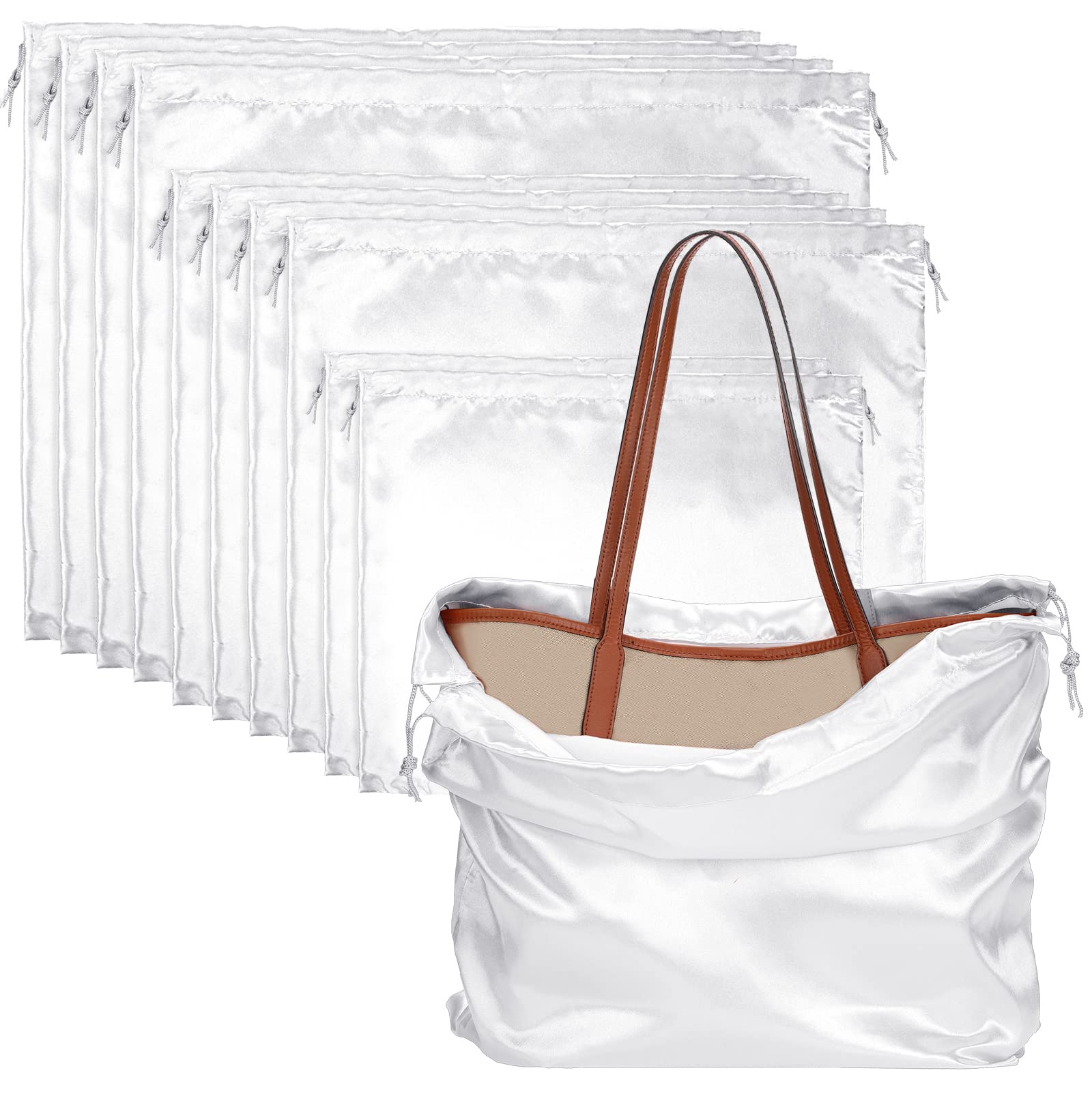 10 Pcs Dust Bags for Purses and Handbags Silk Dust Cover Bag for Handbags Purses Shoes Boots Silk Drawstring for Storage, 3 Sizes(White)