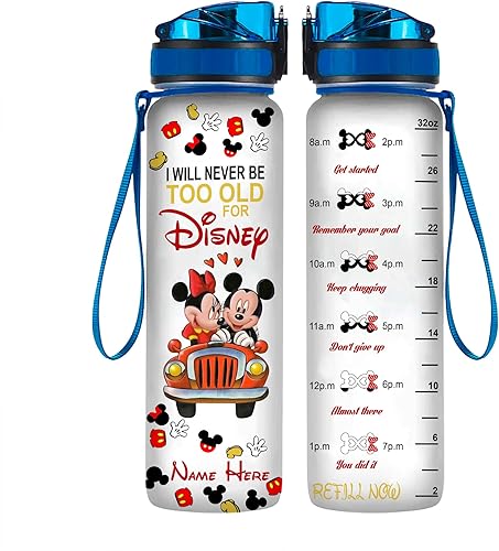 HAVIAS Botella de agua personalizada de Mickey de 32 onzas, Mickey y Minnie están sentados en un auto, botella de agua de Mickey, regalo de Mickey