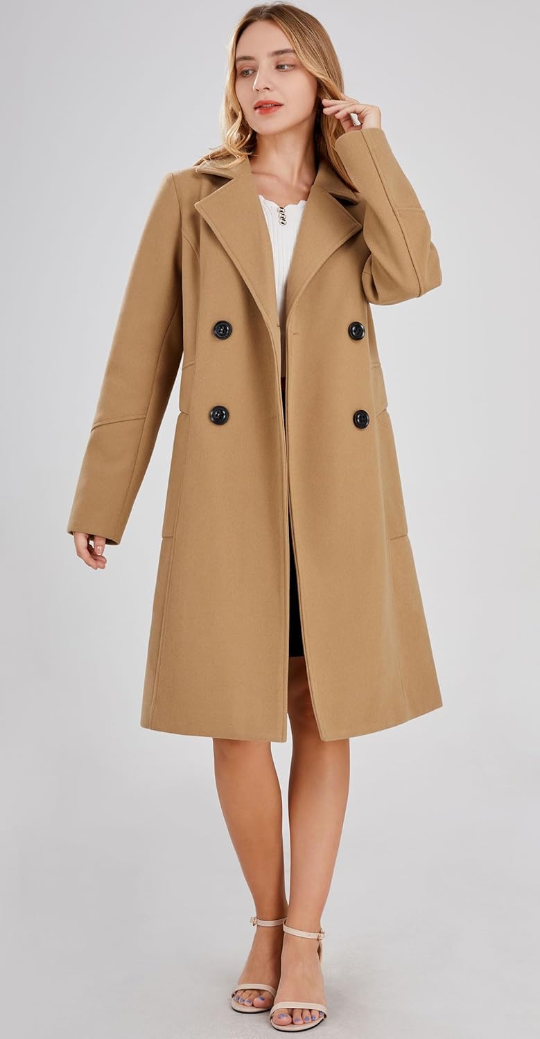 chouyatou Women's Basic Essential Double Breasted Mid-Long Wool Blend Pea Coat - Image 2