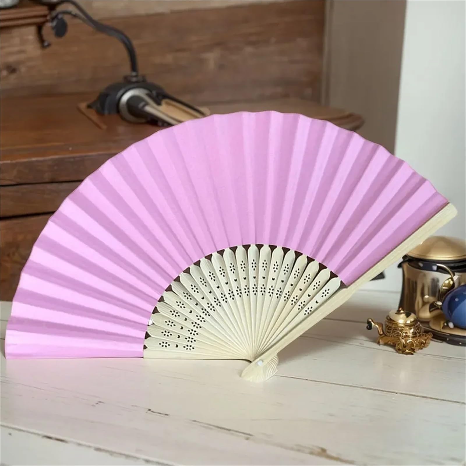 Papierfächer aus Bambus, faltbar, für Hochzeit, Tanz, Party, Gastgeschenke, Zuhause, Dekoration, Geschenk, 20 Stück, Weiß / Rosa