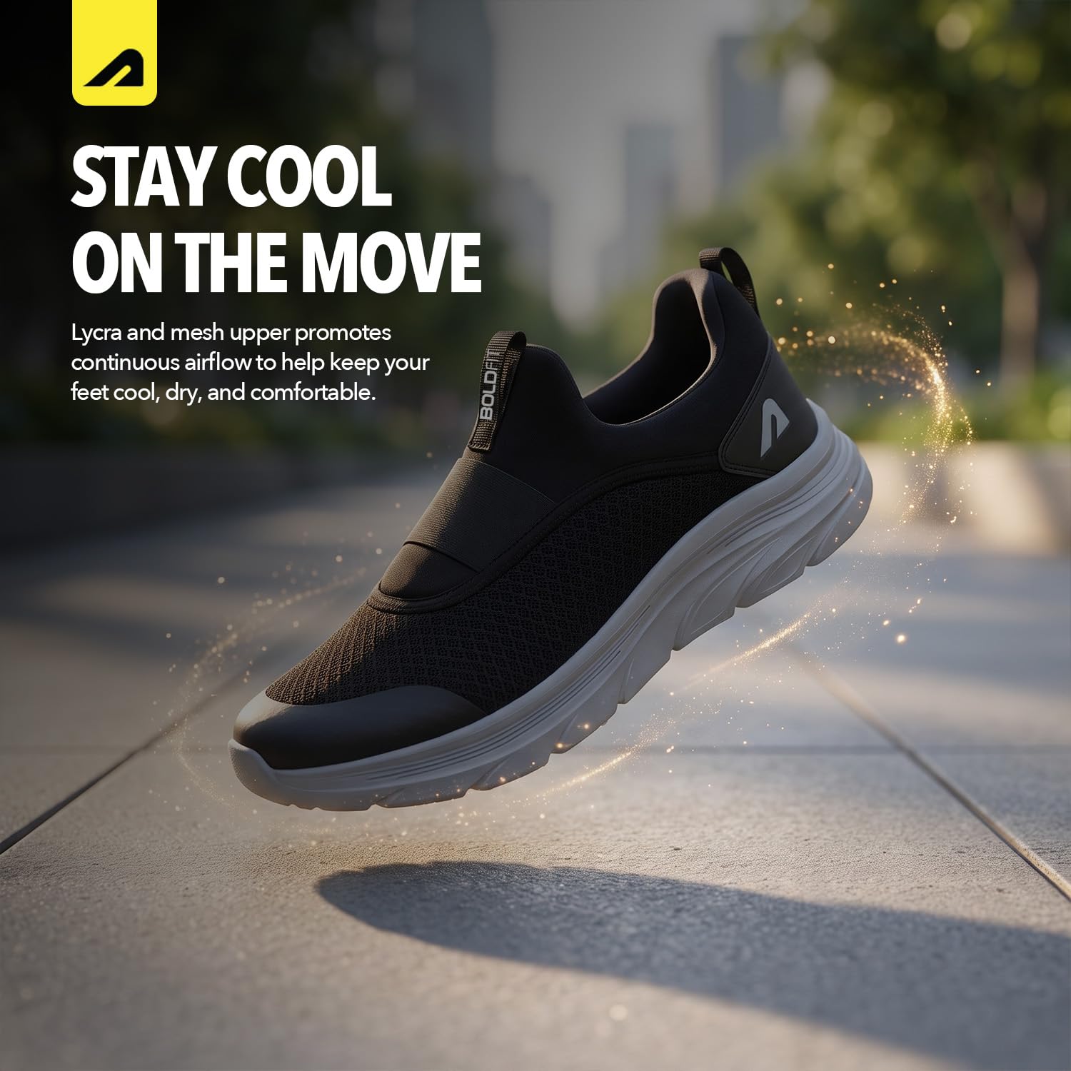 Boldfit Męskie buty do chodzenia, męskie buty na co dzień z oddychającą dzianiną z wkładką z pianki memory, grubą podeszwą EVA i wyściełanym podparciem pięty, lekkie