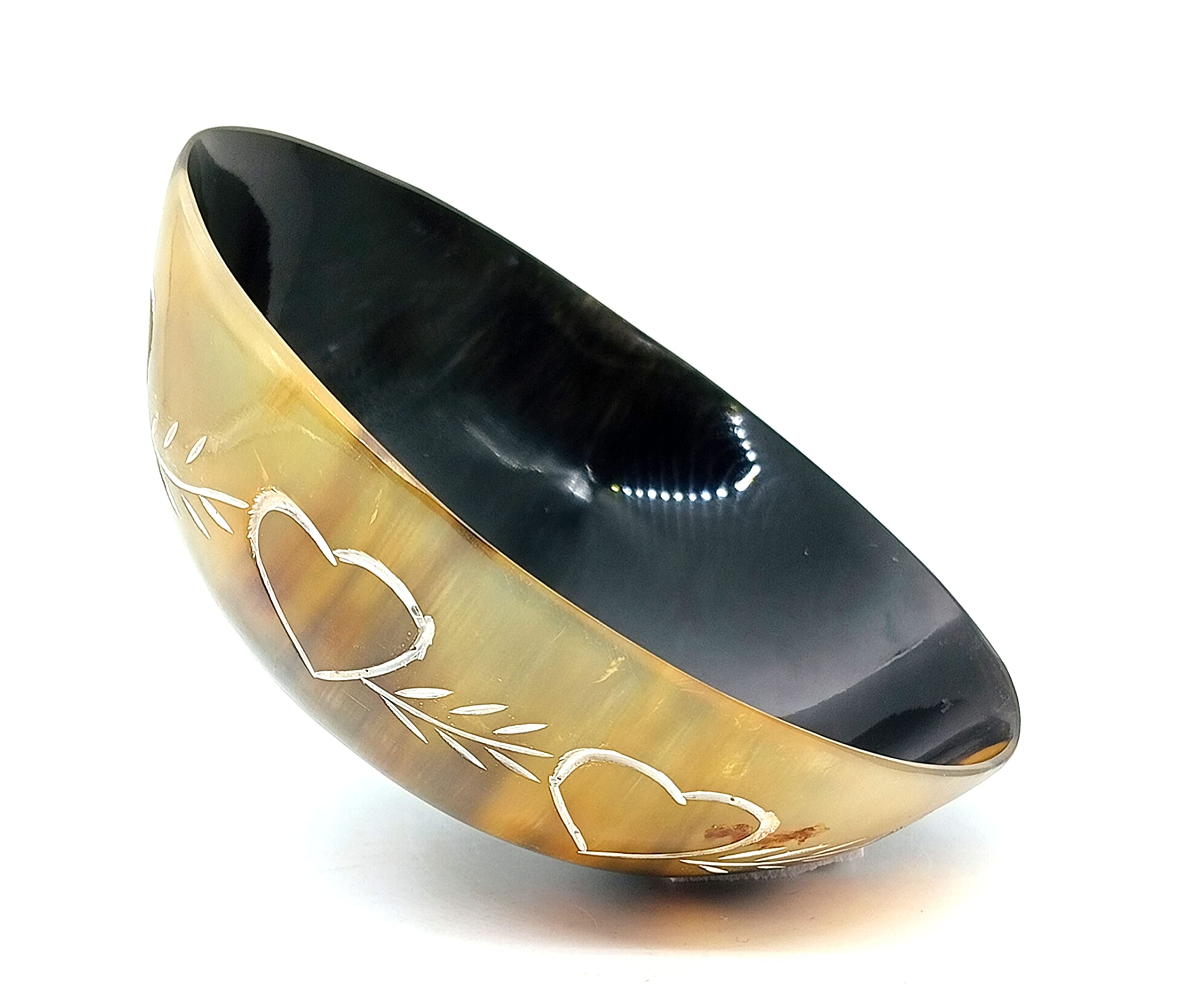 Hand Carved Natural Horn Bowl Heart Carved Design Horn Bowl Viking Norse Medieval |HORN BOWL|Hand Crafted for SERVING & SHAVING BOWLS gift for mother, father Husband