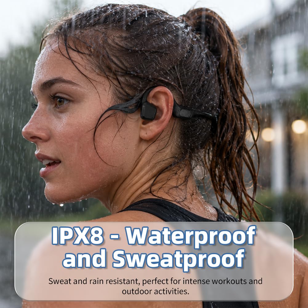 Cuffie Conduzione Ossea Bluetooth 6.0, Auricolari Sportivi Bluetooth Open-ear Autonomia 14 Ore, Open-ear Cuffie LED Display, IPX8 Impermeabili, Qualità Audio HD Per Corsa Ciclismo Guida Fitness (Nero)